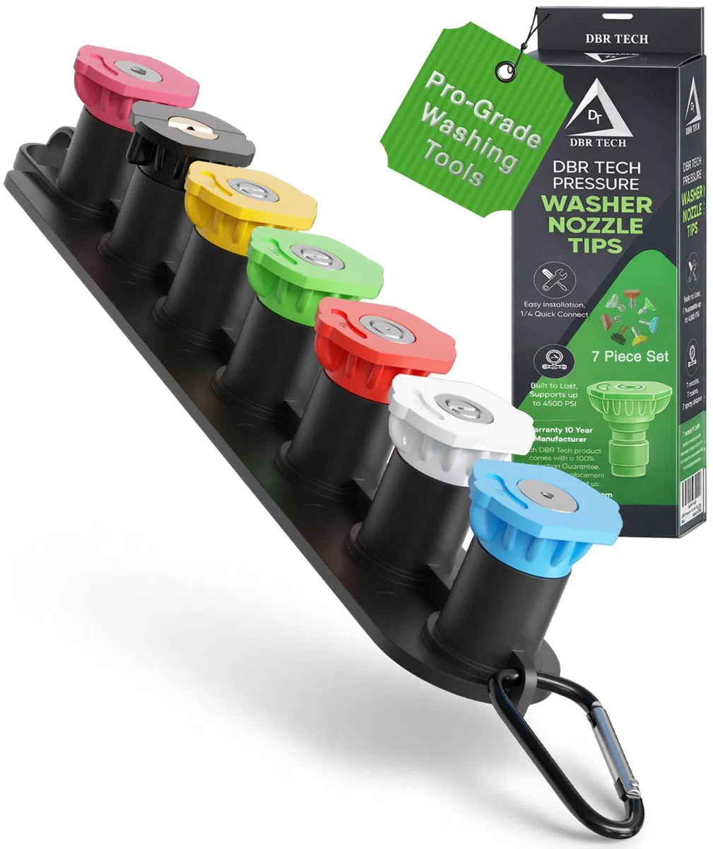Juego de boquillas para lavadora a presión, conexión rápida de 1/4 pulgadas, alta presión de hasta 4500 PSI, puntas de acero inoxidable resistente y latón, cabezales de fijación de grado