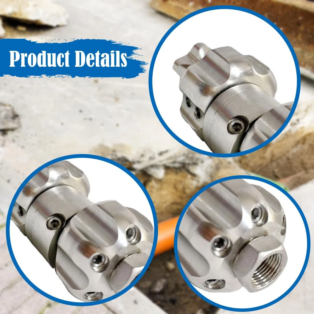 Milageto Piezas de Boquilla para hidrolimpiadora de alcantarillado, Conector rápido de Acero Inoxidable con Interna de 3/8", Cabezal de Boquilla, 70 L Mín. 150 Bar