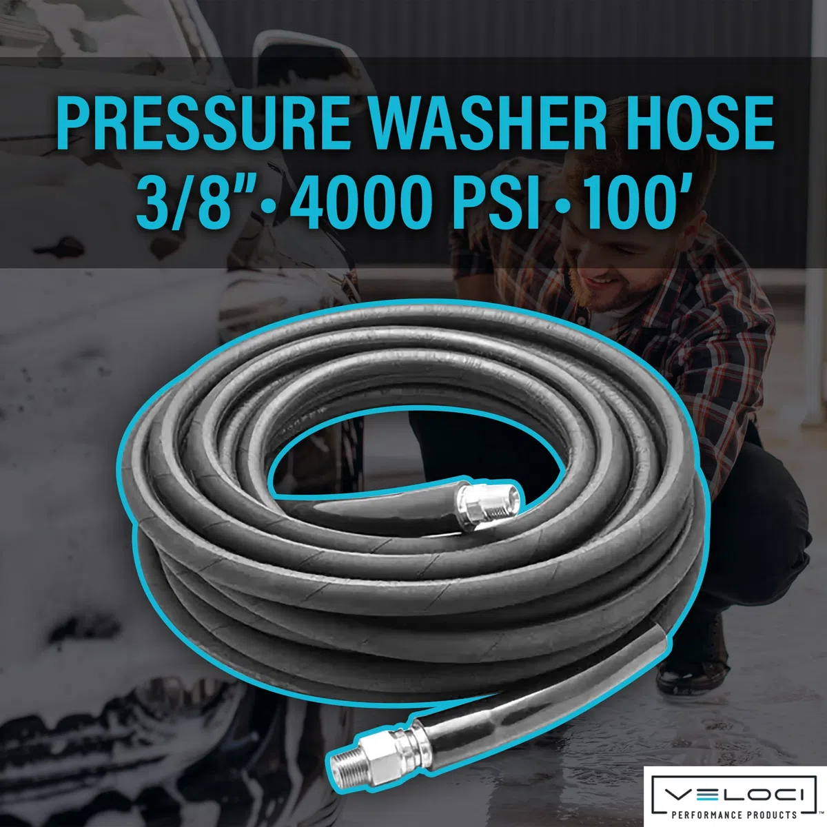 Mtm Hydro Kobrajet 4000 Psi 310 grados 100' manguera de lavado a presión negra 3/8"
