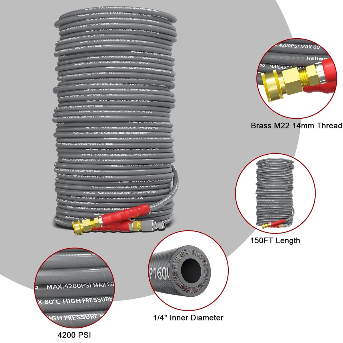 Manguera de lavado a presión de 150 pies, manguera de extensión de lavadora eléctrica resistente a las torceduras, manguera de repuesto flexible y resistente, compatible con accesorios M22 de