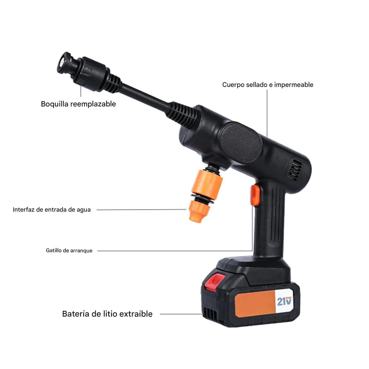 Hidrolimpiadora Inalámbrica A Presión Accesorio De Rociado Manual Portátil | Rociador Con Manguera De Alta Presión Portátil, Inalámbrica para Coche, Terraza, Hormigón, Exterior,