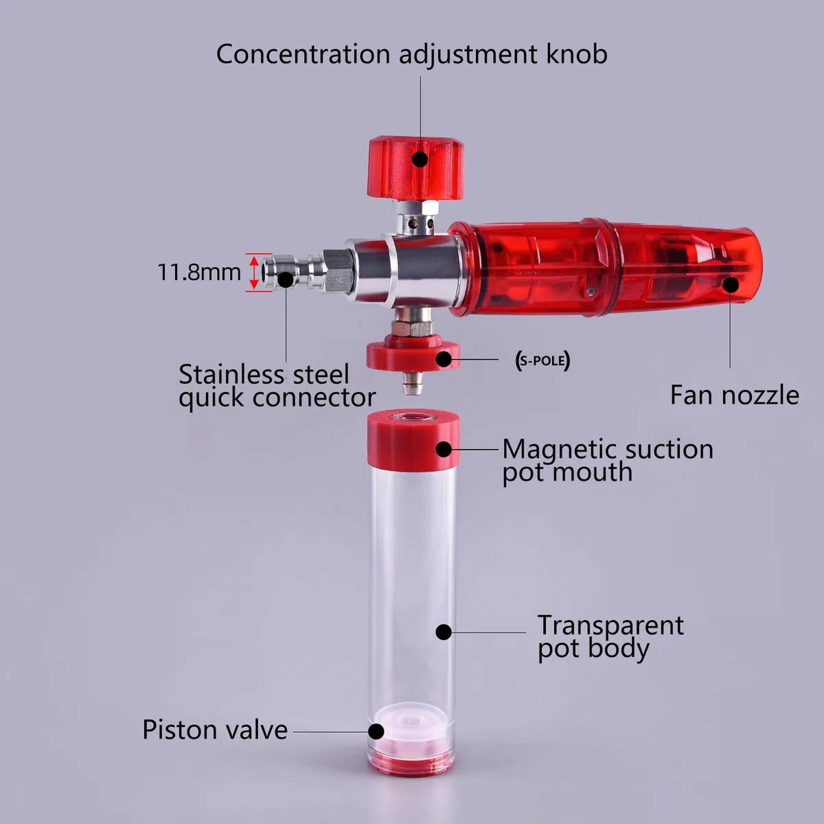 Dispensador de jabón de espuma de succión a presión con conector rápido de 1/4 pulgadas para lavado de coche, motocicleta, dispensador de jabón de espuma de alta presión con boquilla ajustable