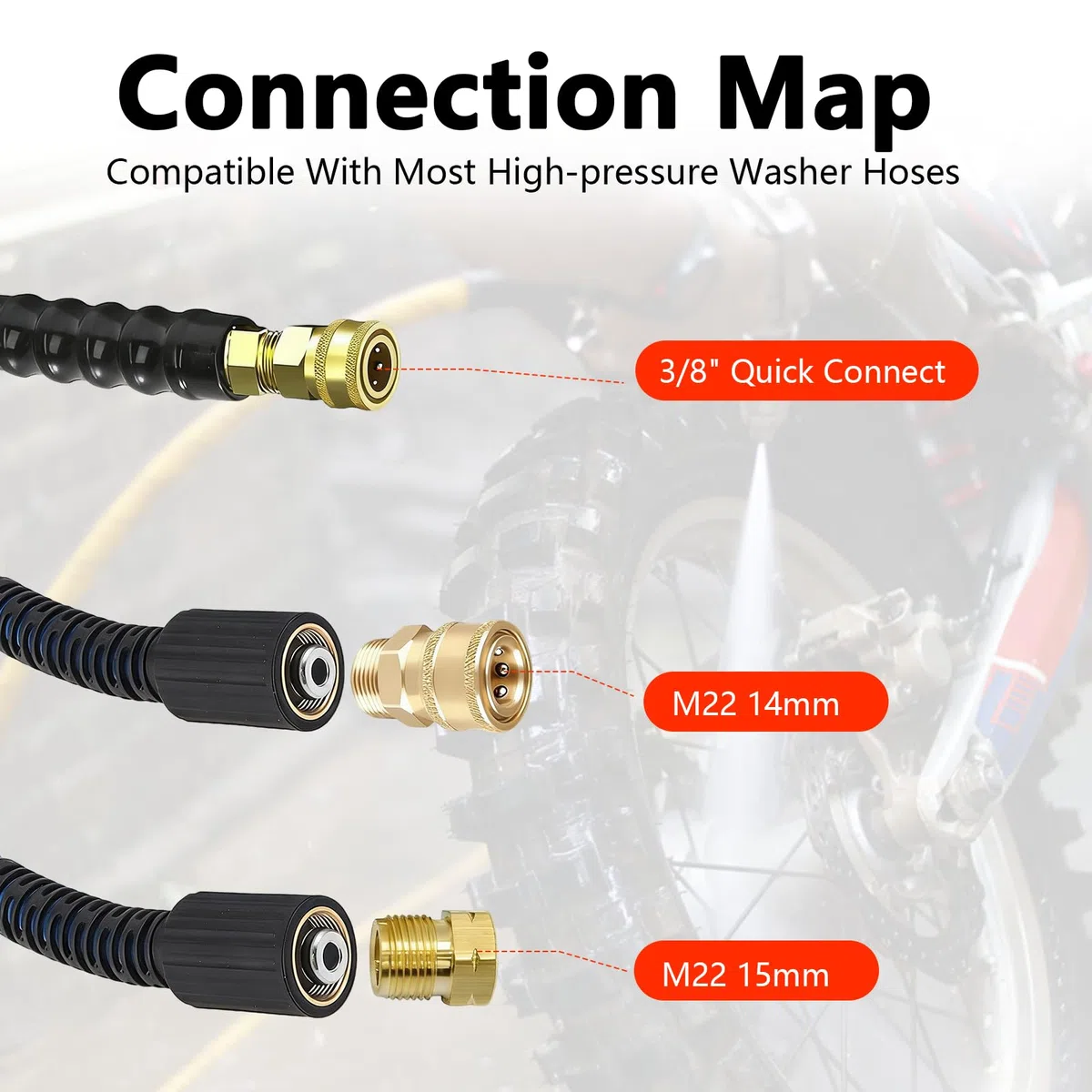 Varita de extensión telescópica para lavadora a presión de 24 pies, kit de varita de pulverización telescópica para limpiador de canalones con 3 accesorios de poste de extensión de arandela, 7