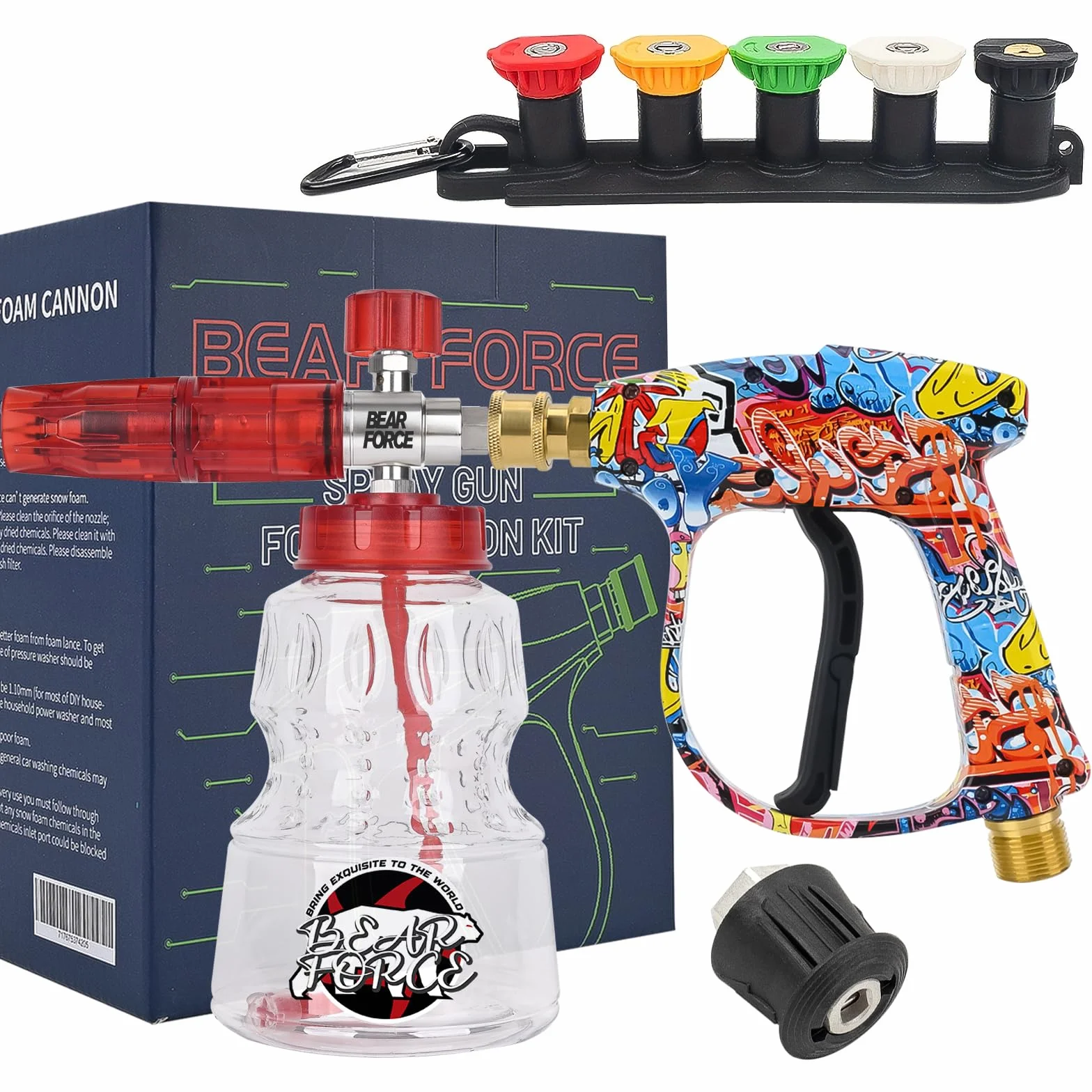 BEAR FORCE Pistola pulverizadora M22-ID14MM y rápido 1/4 pulgadas Boquilla de espuma cañón de espuma1L para lavadoras a presión Kar-cher K2, K3, K4, K5, K6, K7, para lavado de auto, Limpieza del coche