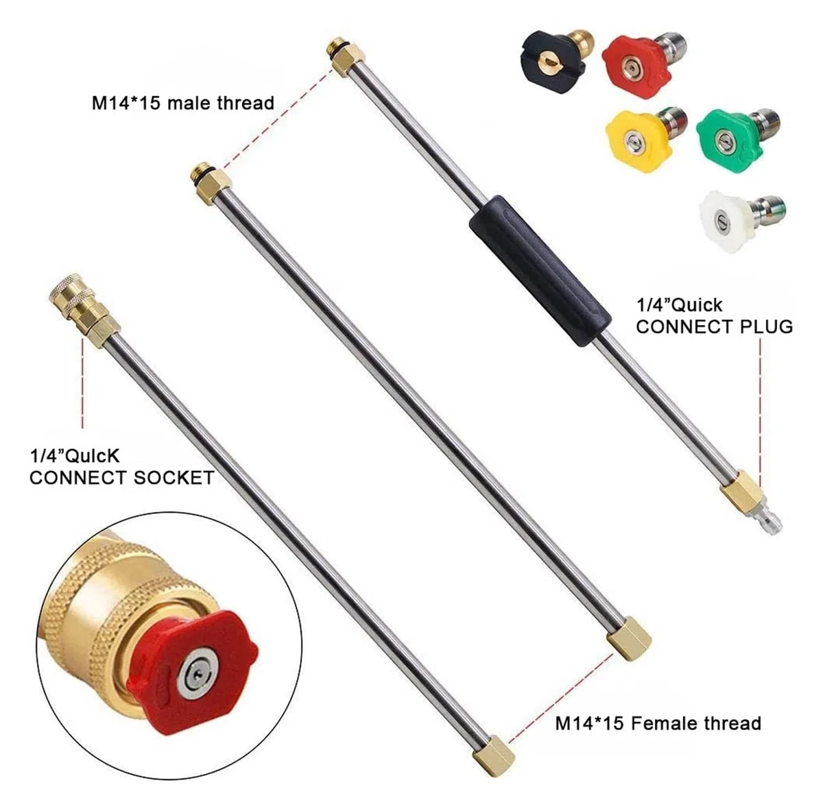 Varilla de extensión for hidrolimpiadoras con codo en U y conexión rápida 1/4", 4000 PSI, longitud total 256 cm, for largo alcance