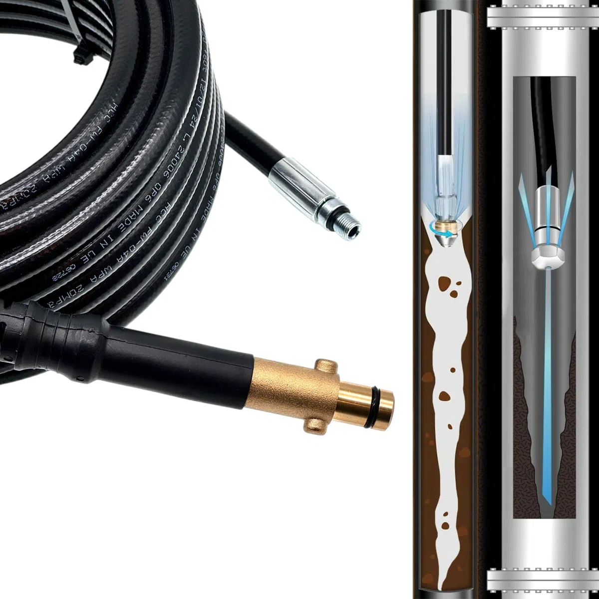 M&M Smartek - Manguera de limpieza de tuberías GERNI AG M22 x 1,5 IG para adaptador de bayoneta y boquilla giratoria (30 m)