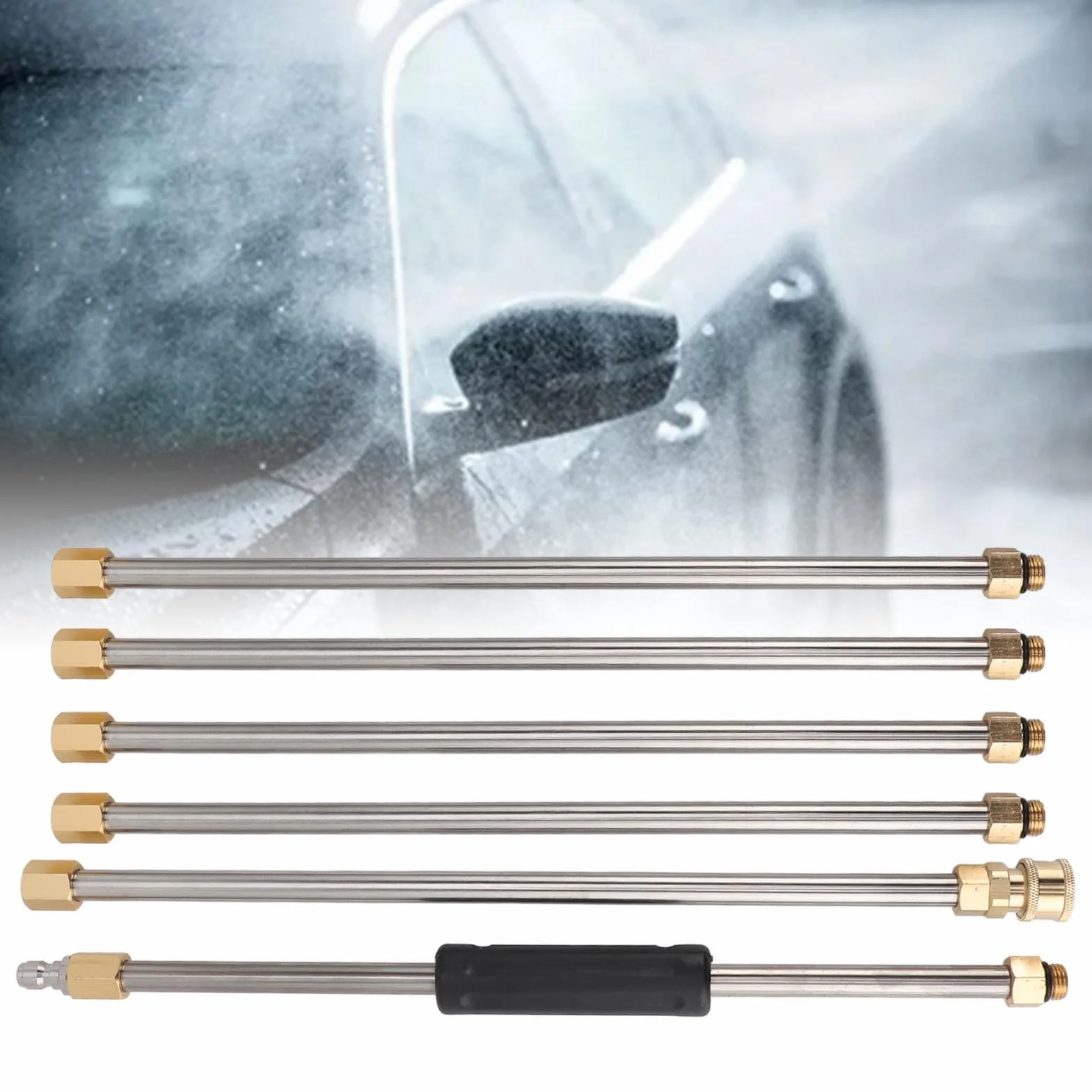 Ventita de Extensión de Lavadora a Presión, Lanza de Lavado de Acero Inoxidable y Acero Inoxidable de 90 Pulgadas para la Limpieza del Techo y el Automóvil, Accesorios de