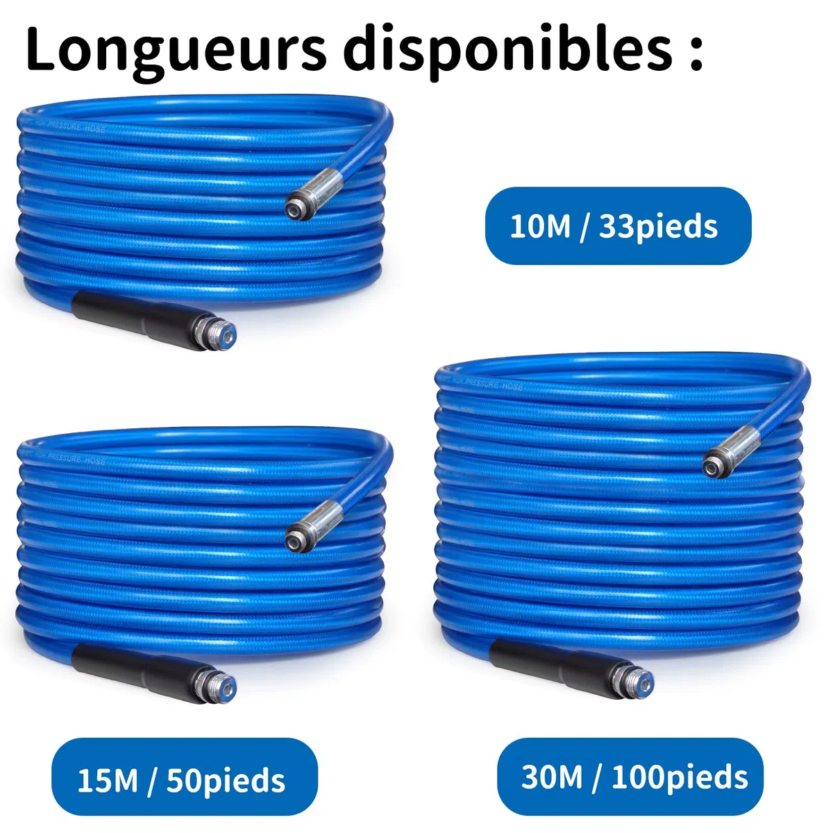 30m High Pressure Washer Drain 3000 PSI/180bar Hose Cleaning Kit Sewer Jetter Kit for Karcher K2 K3 K4 K5 K6 K7 Series & Bosch AQT Household Use Pressure Washer Blue