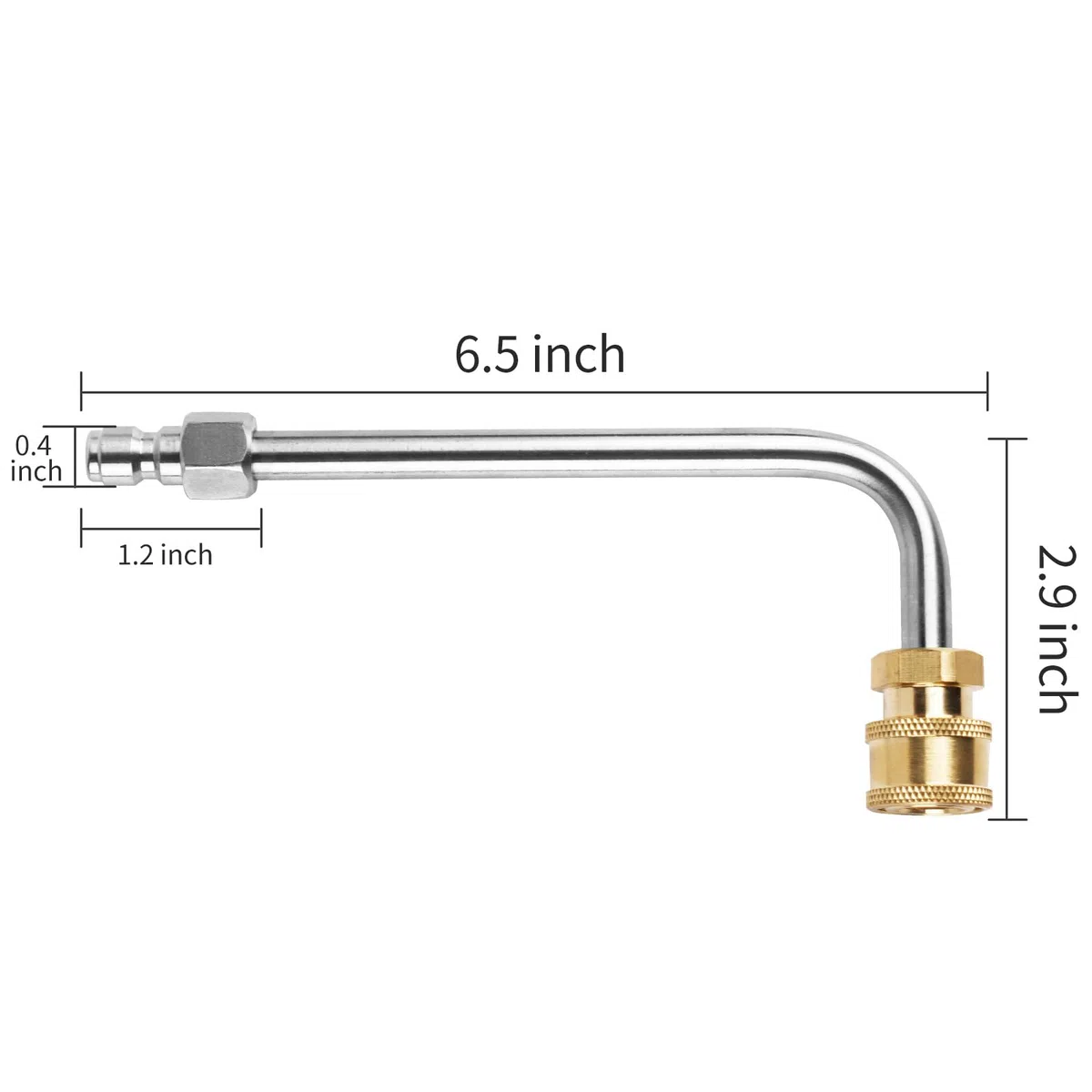 Accesorio de lavadora a presión para limpiador de canalones, varilla de canalón de 7 pulgadas, extensión curvada de 90 grados, conexión rápida de 1/4 pulgadas, 5000 PSI