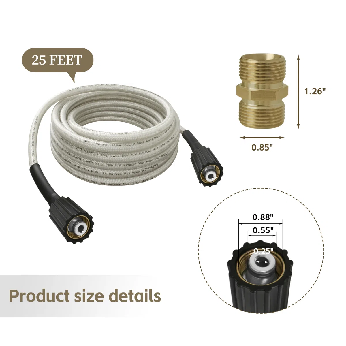 308835065 - Manguera de repuesto para manguera de lavado a presión Ryobi, modelo RY14122 y RY141900 (308835065-con accesorio M22-14 mm)