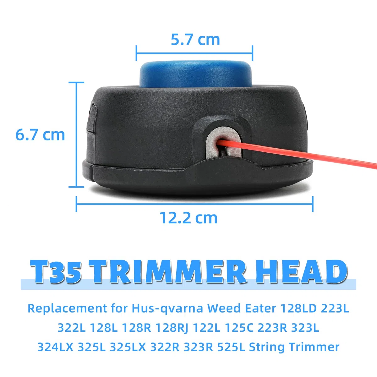 Cabezal recortador T35 224L para Husqvarna Weed Eater 123L 128LD 223L 225L 232L 322L 323L 324LX 325L 325LX 326L 326LX 326LDX 322R 323R 525L 525LS 525 Piezas de recortadora de hilo 537388101