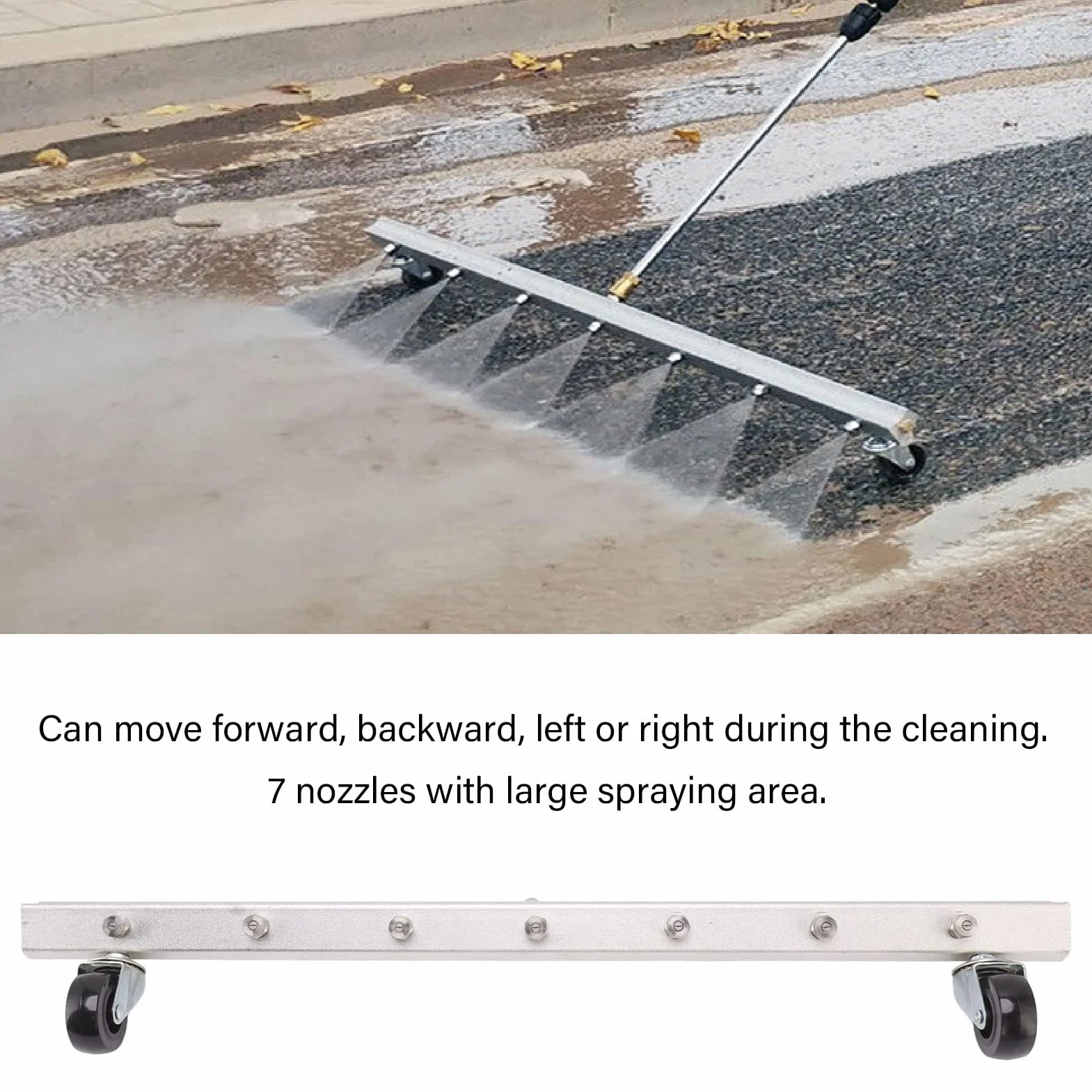 Escoba de agua para lavadora a presión, 4000 psi, limpiador de tren de rodaje con boquilla de pulverización de 7 agujeros, conector rápido de 1/4 para chasis de coche, patios, aleación de zinc