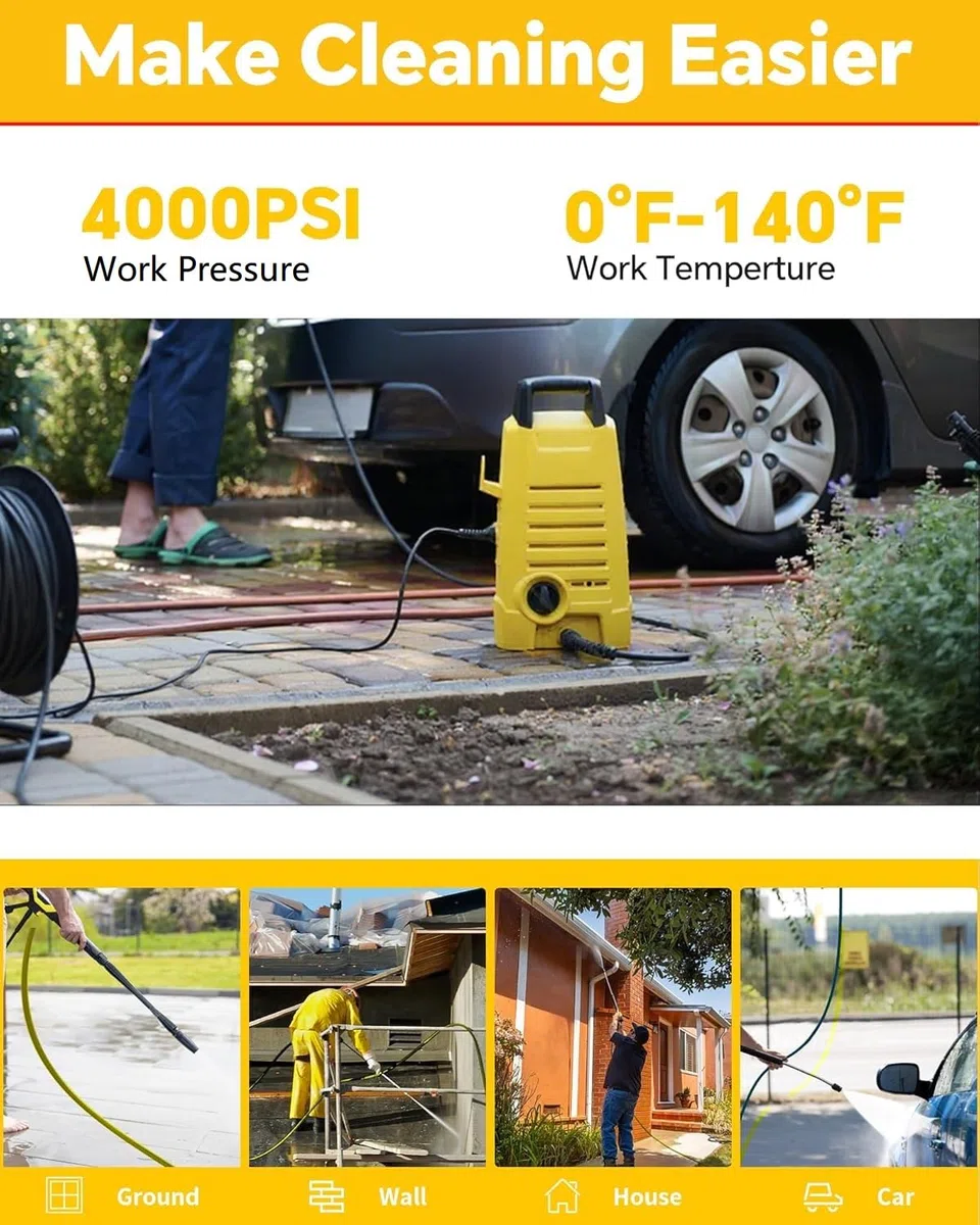 Manguera de lavado a presión de 50 pies con accesorio M22 14, manguera de repuesto resistente a torceduras de 1/4 pulgadas 4000 PSI, manguera de lavado de energía eléctrica con juego de conexión