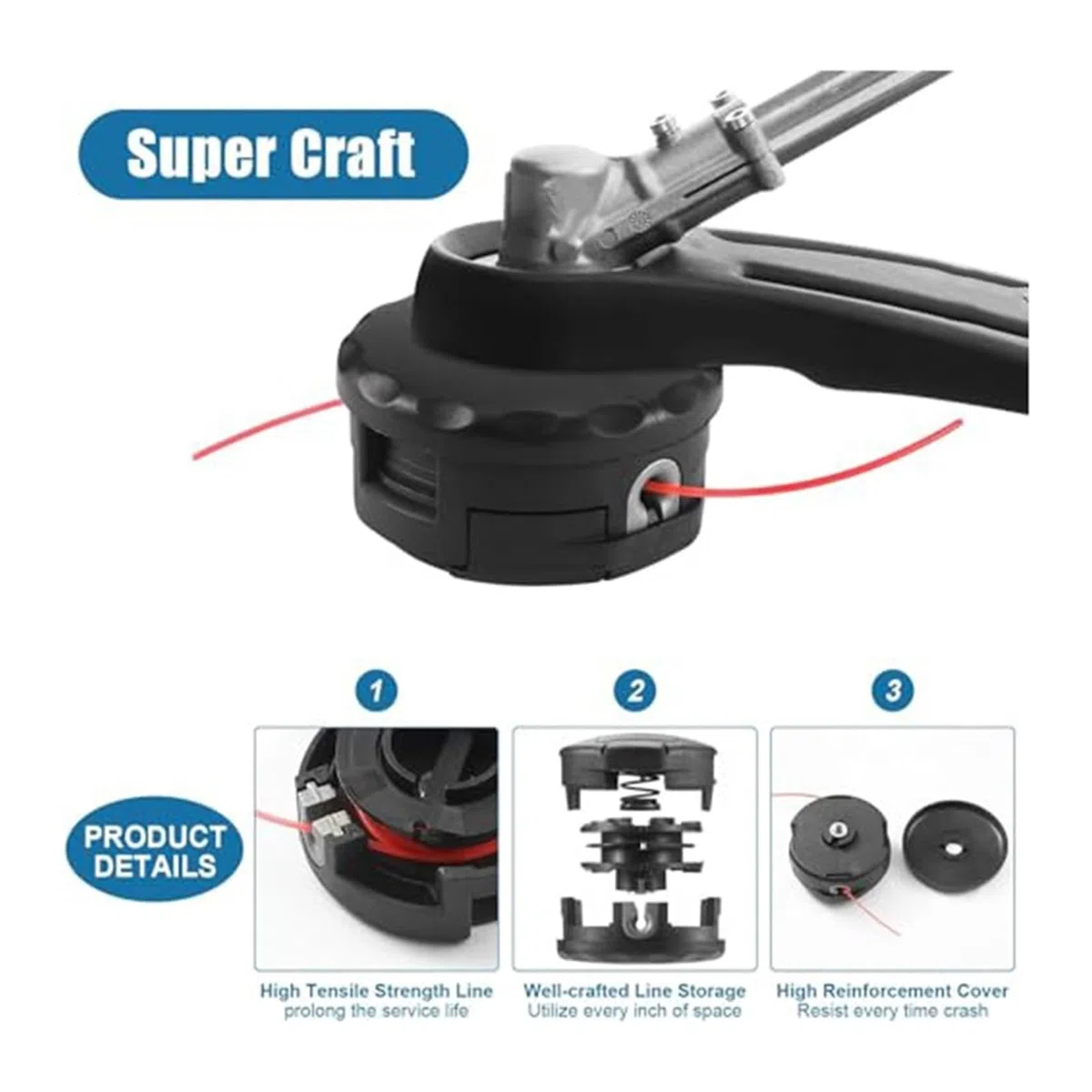 Genérico Cabezal de Recorte Unidad Avance línea, PA + 30GF, Speed 400 Eater | Unidad de avance de línea de repuesto para Speed 400 y Eater, negra, para jardinería(Italian large model)