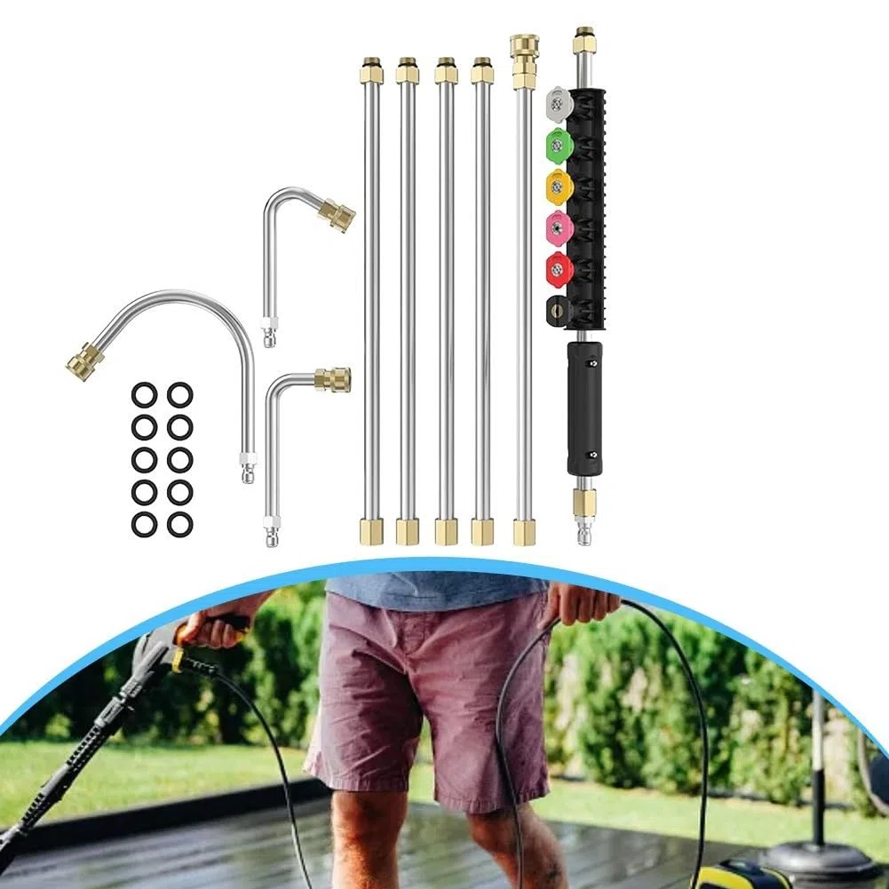 Varita de extensión para lavadora a presión de 9 pies con 6 boquillas para limpieza de tejados de canalones y vehículos, puntas de conexión rápida de acero inoxidable para la mayoría de