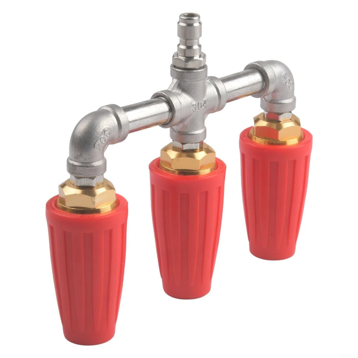Boquilla de lavado a presión Triple Turbo | Pulverizador doble giratorio 360, conexión rápida de 1/4 pulgadas(Red)