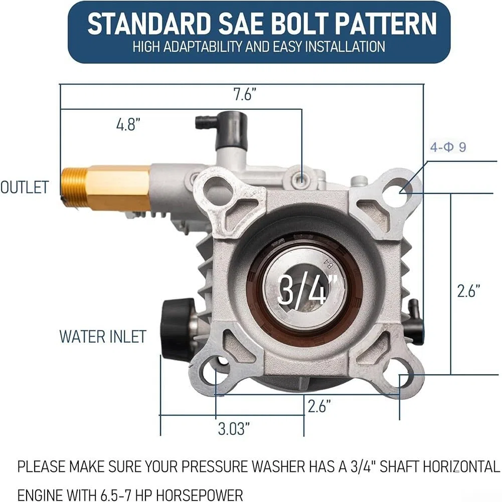 Bomba de lavado de presión horizontal 3/4" eje 3400 PSI 2,5 GPM bomba de repuesto para Craftsman para Honda para lavadora a alta presión con sistema de doble sellado y protección térmica para limpieza
