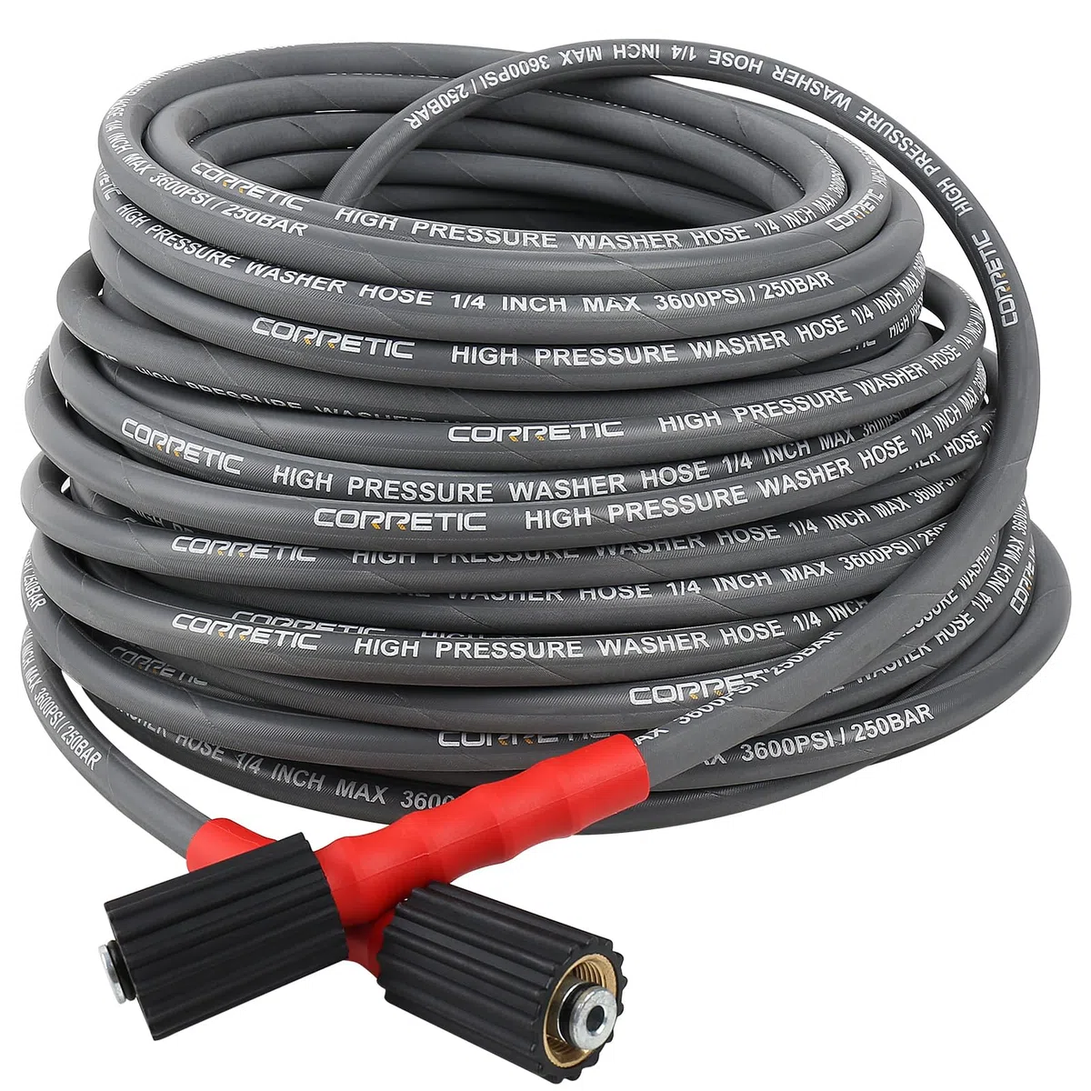 Manguera de lavado a presión de 1/4 pulgadas de 100 pies, manguera de lavadora eléctrica de 3600 psi para agua fría y caliente, alambre de acero trenzado y cubierta de goma sintética, M22-14