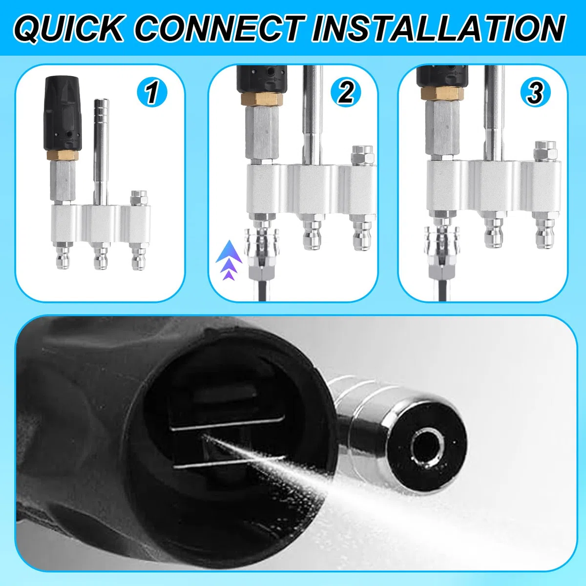 lasuroa Boquilla Giratoria M5 3 en 1, Acero Inoxidable con Conexión Rápida NPT 1/4 Pulg para Limpieza de Techos Pisos y Vehículos Riego de Jardines