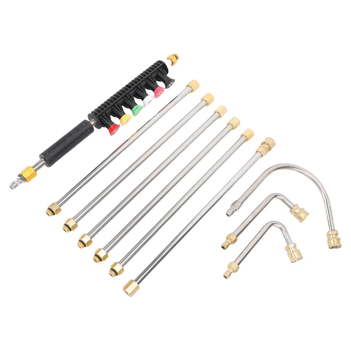 Marhynchus Kit de Varilla de Extensión para Lavadora a Presión, 6 Puntas de Boquilla con 3 Varillas Curvas, Forma de U de 30 a 90 Grados para Limpieza de Esquinas de Suelo, Canalones,