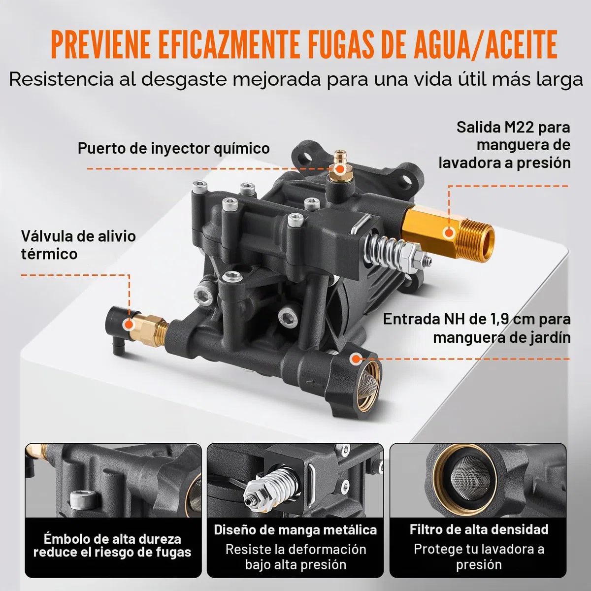 VEVOR Bomba para Hidrolavadora Eje horizontal de 19,05mm 3500 PSI 2,5 GPM Kit de Repuesto para Hidrolavadora con 5 Boquillas, Herrajes y Tubo de Sifón Compatible con Simpson, Honda, Troy-Bilt, Generac