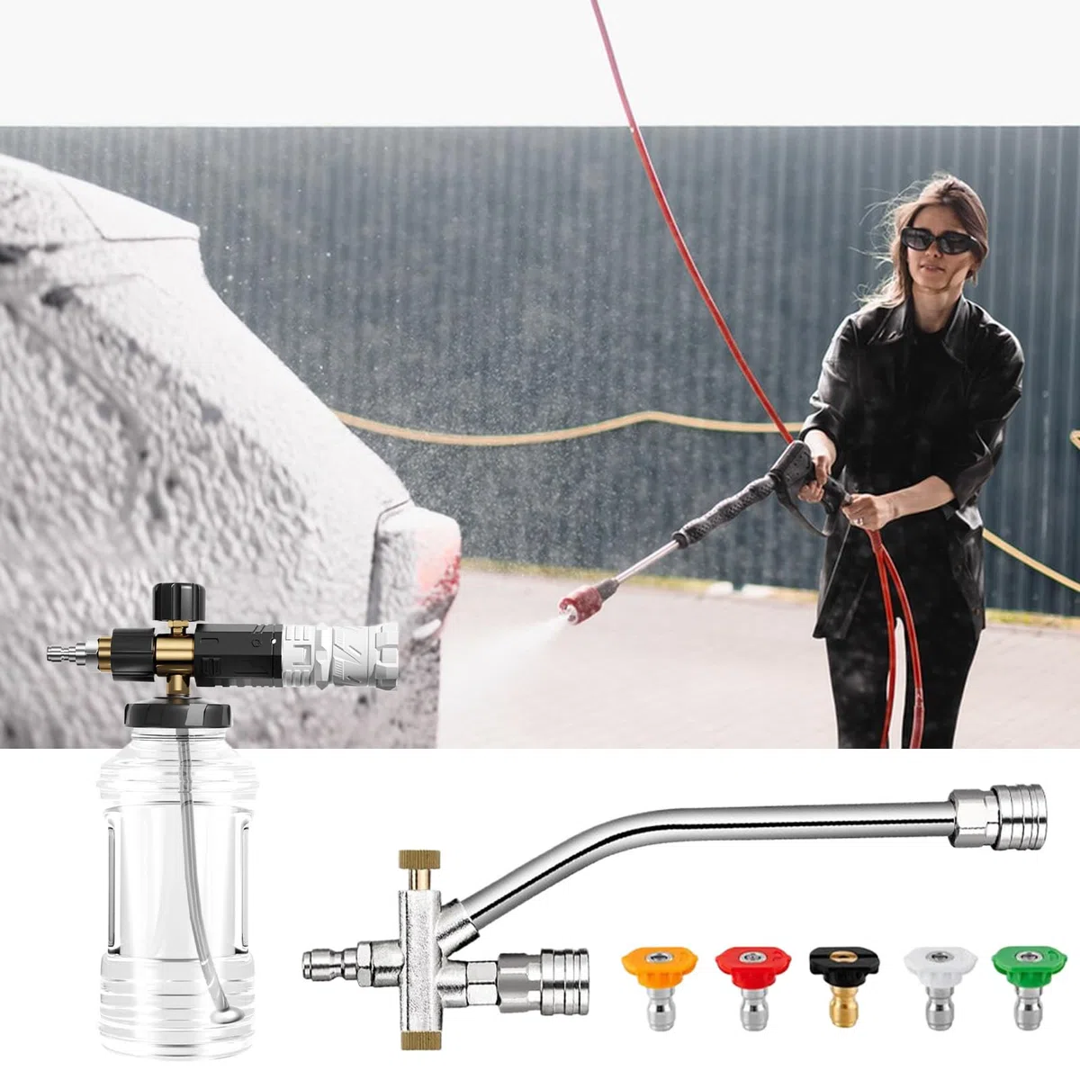 Lanza De Espuma Para Lavado De Coche Lanza De Jabón Para Coches | Kit De Limpieza A Presión Con Boquilla Ajustable Para Barco Patio Jardín Y Casa