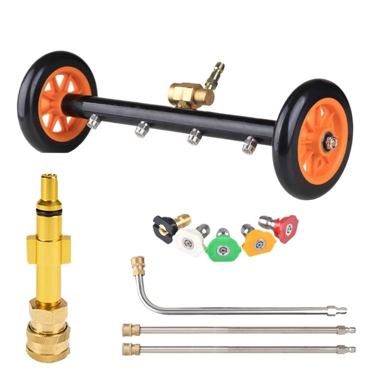 Limpiador de superficies bajos vehículos con hidrolimpiadora 16", cepillo agua, lavado suelos del chasis, conector rápido 1/4"(Orange)