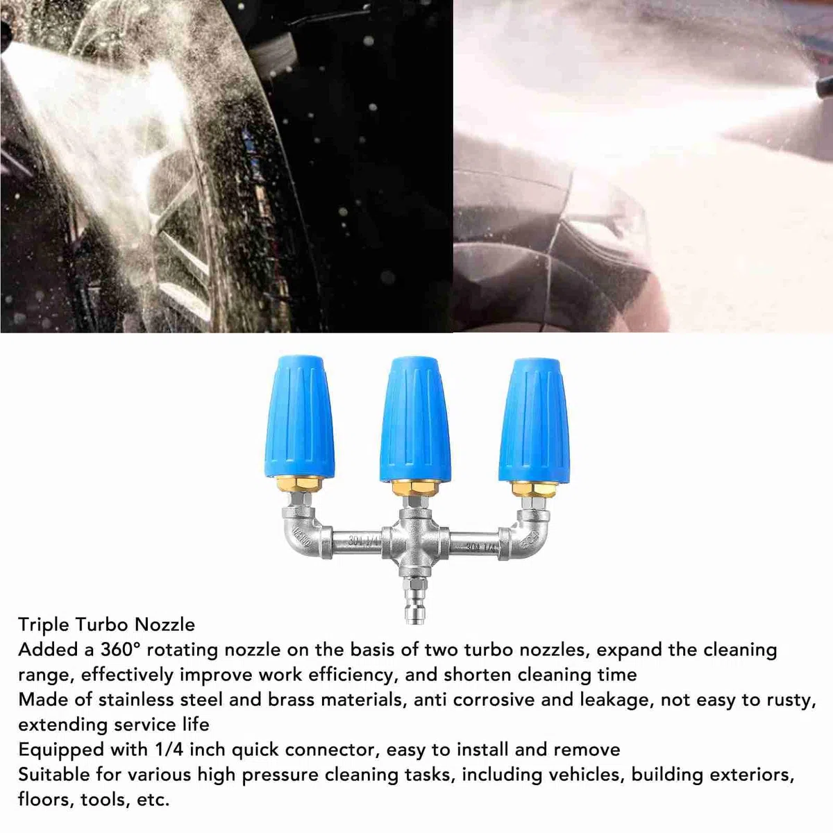 KIMISS Boquilla 3 en 1 de Alto Rendimiento, Orificio 2.0, 4000 PSI, Boquilla para Lavadora a Presión Giratoria de 360 ​​grados con Conector Rápido de 1/4 de Pulgada, el Mejor Rendimiento