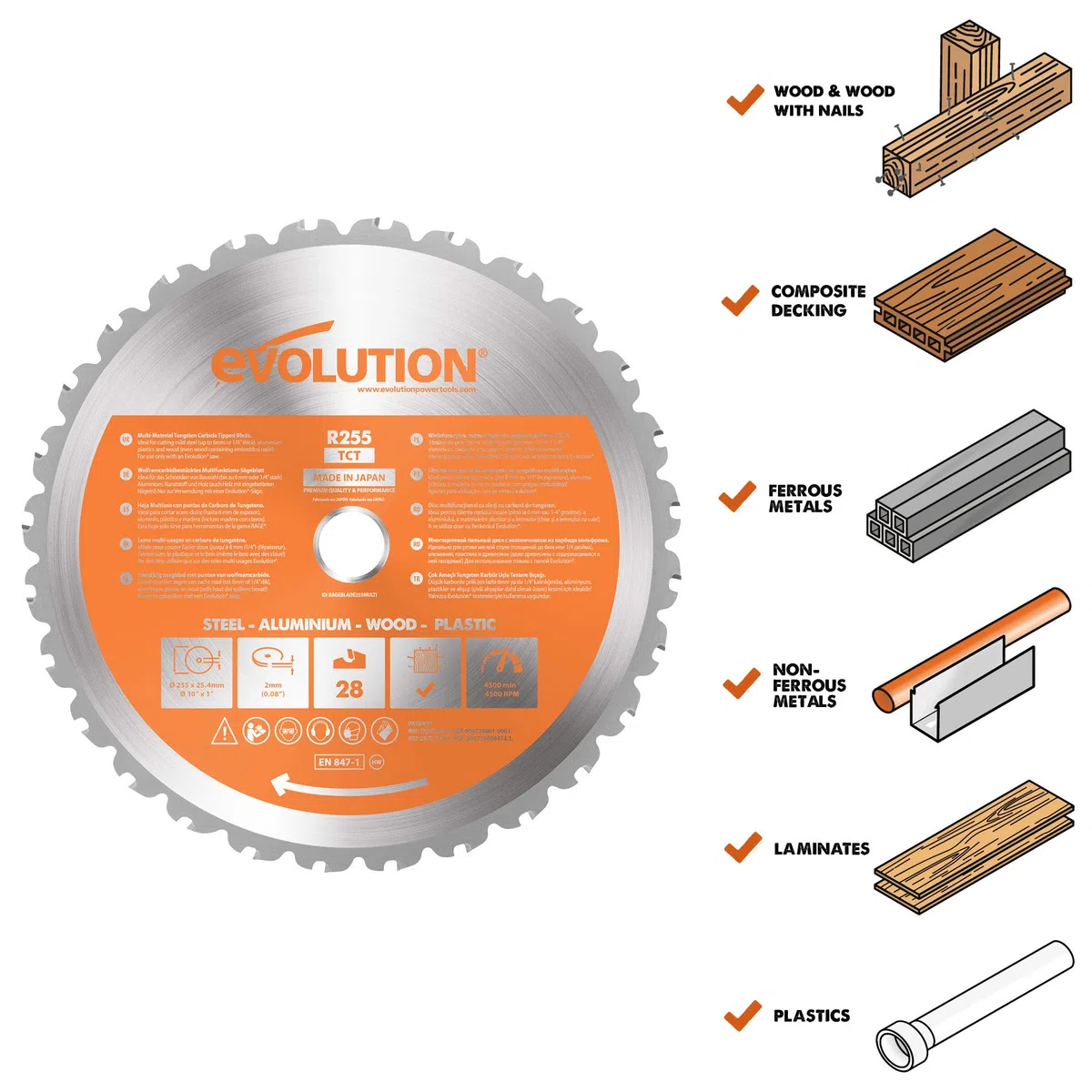 Evolution Power Tools RAGE255Blade - Cuchilla de corte multiusos para RAGE3, 10 pulgadas