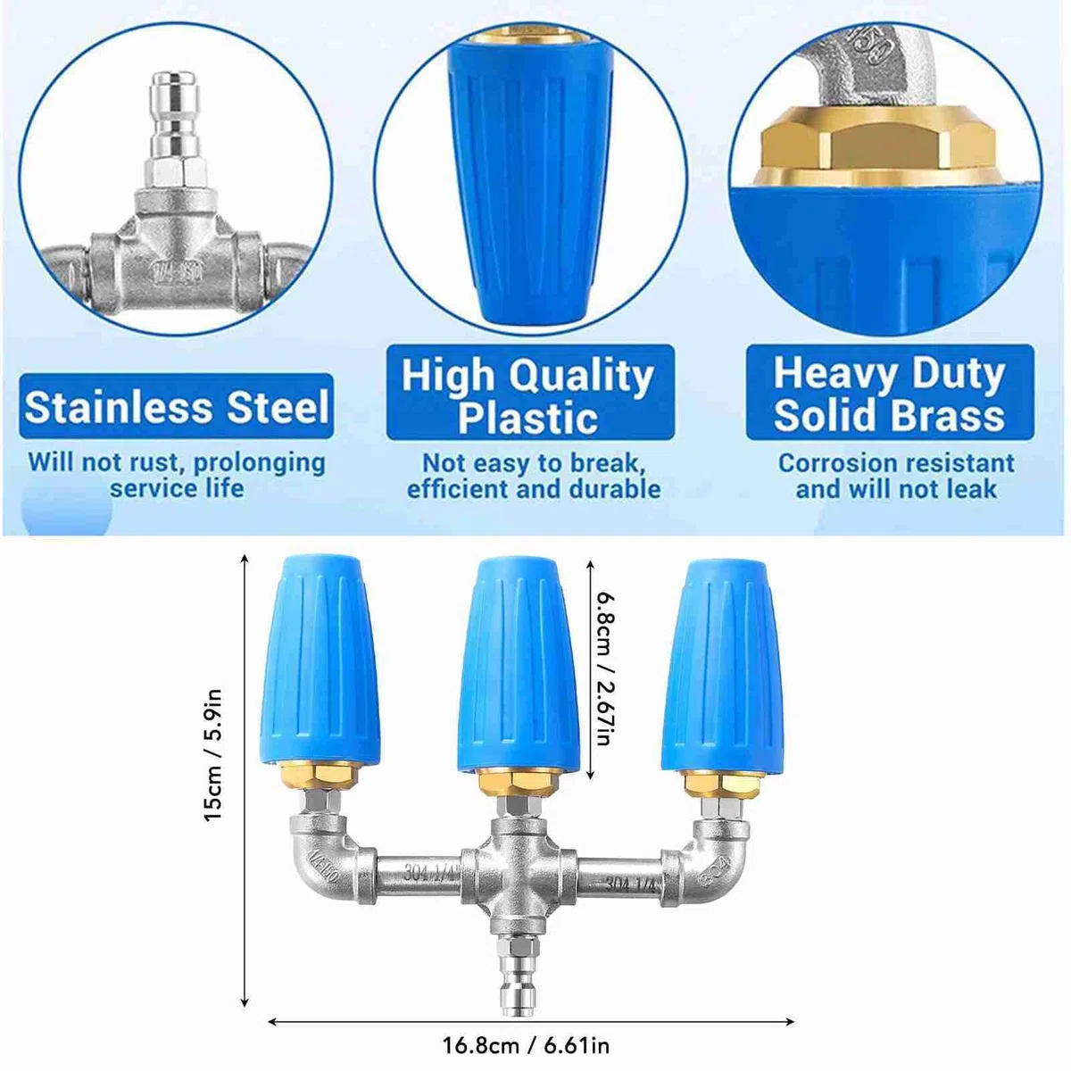 Hyuduo Boquilla 3 en 1, Construcción de Acero Inoxidable, Boquilla Giratoria de 360 ​​grados, de Lavado a Presión de 4000 PSI para Limpieza de Vehículos y Exteriores