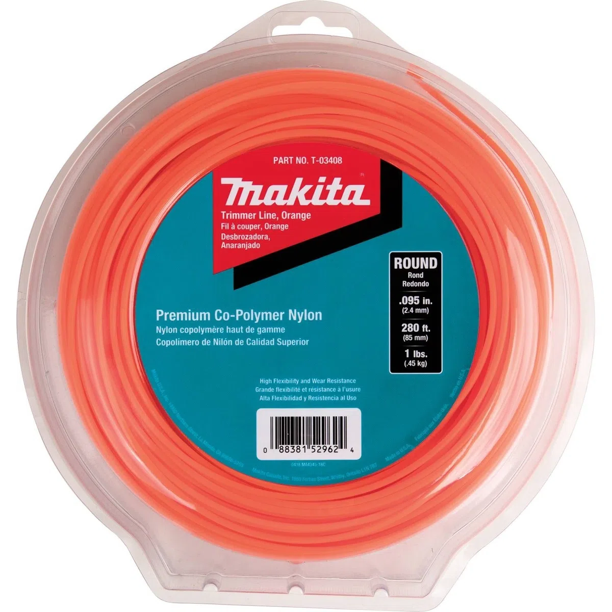 Makita T-03408 - Cortaesquinas Redondas (0,095 cm), Color Naranja, 1,22 m
