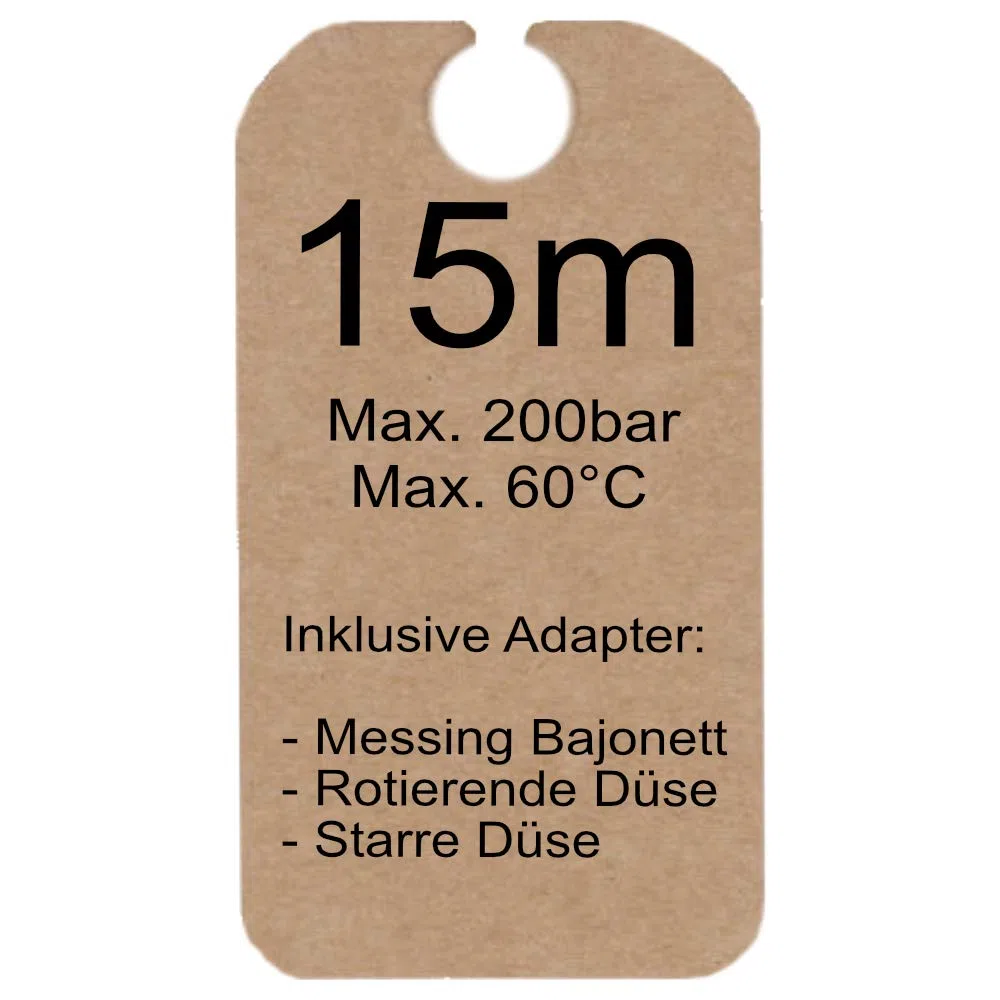 M&M Smartek manguera limpieza tuberías 15 m para Kärcher, 200 bar, bayoneta | Manguera flexible para desatascar tuberías y desagües; comprobar conexión, longitud, boquillas y presión antes de usar.