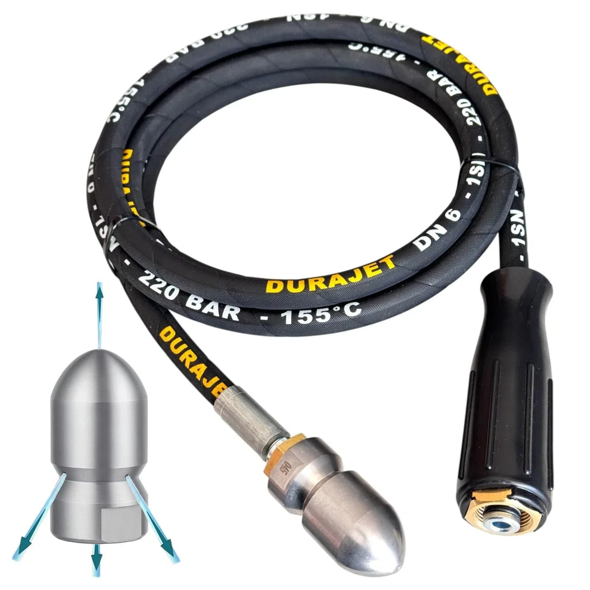 M&M Smartek manguera limpieza tuberías 5 m para Kärcher, 220 bar, M22 IG | Manguera flexible para desatascar tuberías y desagües; comprobar conexión, longitud, boquillas y presión antes de usar.
