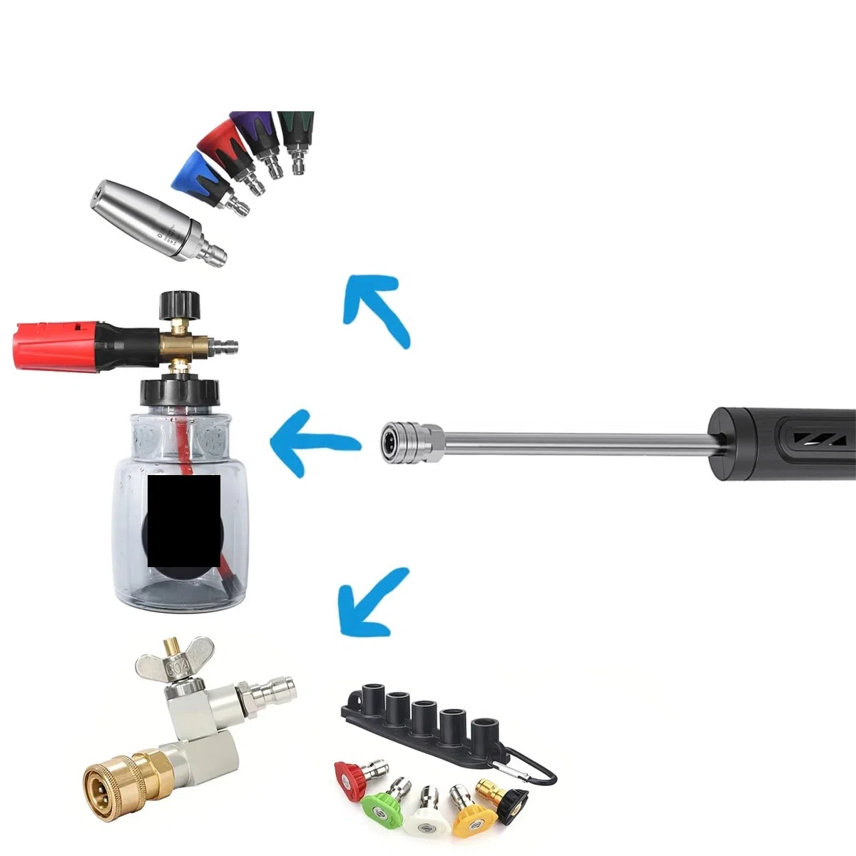 Varilla de extensión para lavadora de alta presión Varilla de extensión acero inoxidable, varilla recta, 1/4 pulgada, 30 grados, agarre ergonómico for lavadora(Straight rod-Blue)