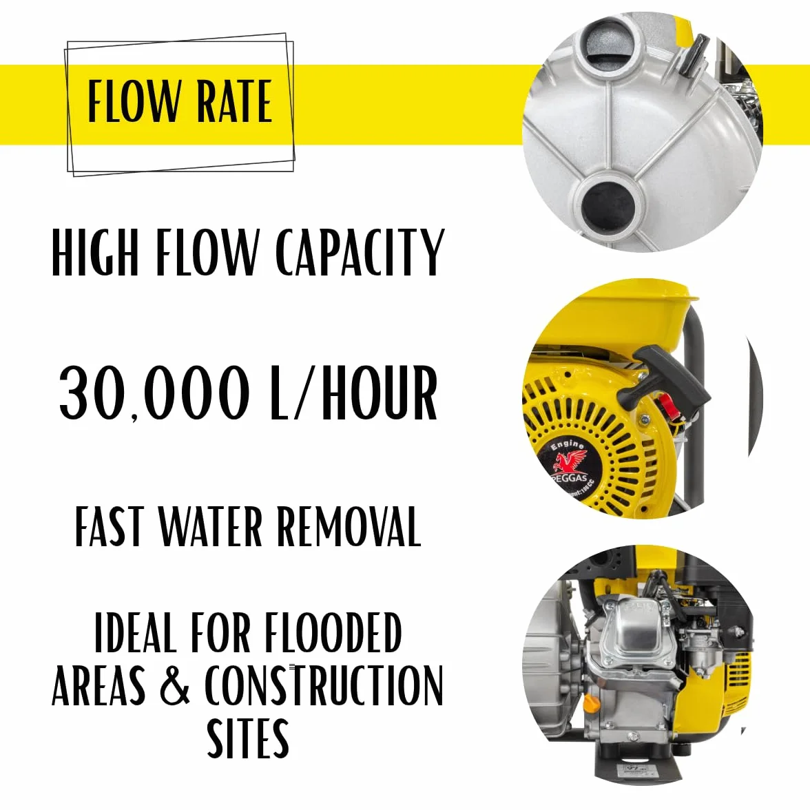 ✦ WASPPER WP20D-P ✦ Bomba de Agua Sucia De Uso Rudo & Portable con Tasa de Flujo de 30 000 l/hr ✦ Elevación de Agua de 28 m ✦ 3 600 RPM Motor de Gasolina de 4 Tiempos y Accesorios incluidos