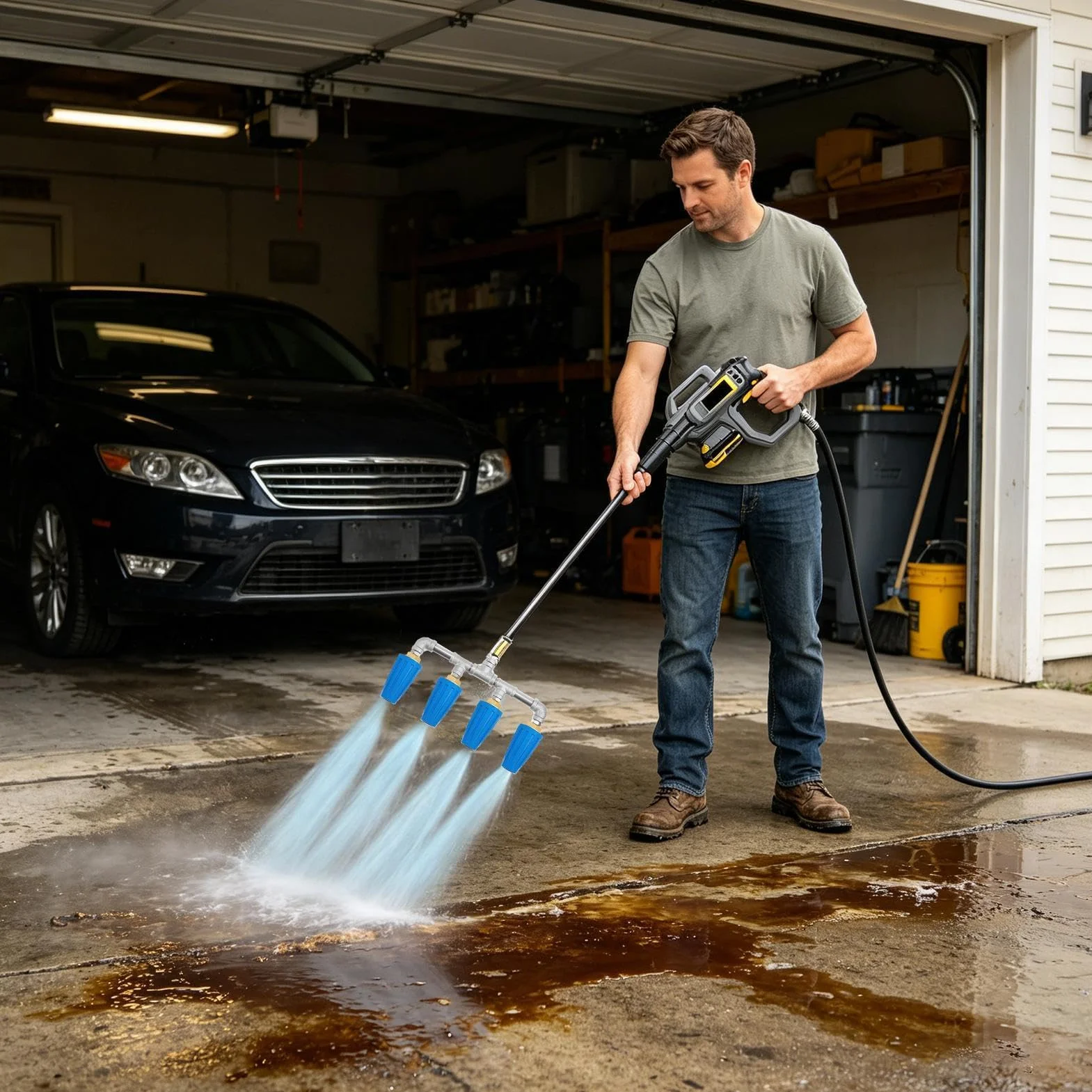 Boquilla Giratoria para Hidrolimpiadora Cuádruple de Acero Inoxidable | Boquilla Rociadora De Manguera De Conexión Rápida Para Lavado De Coches, Riego Y Limpieza De