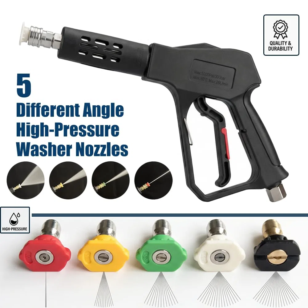 Pistola giratoria de lavado a presión, resistente 5000 PSI, varita de lavado de potencia, mango de pistola de espuma para lavado de autos con enchufe de 3/8 y M22-14 mm y M22-15 mm y