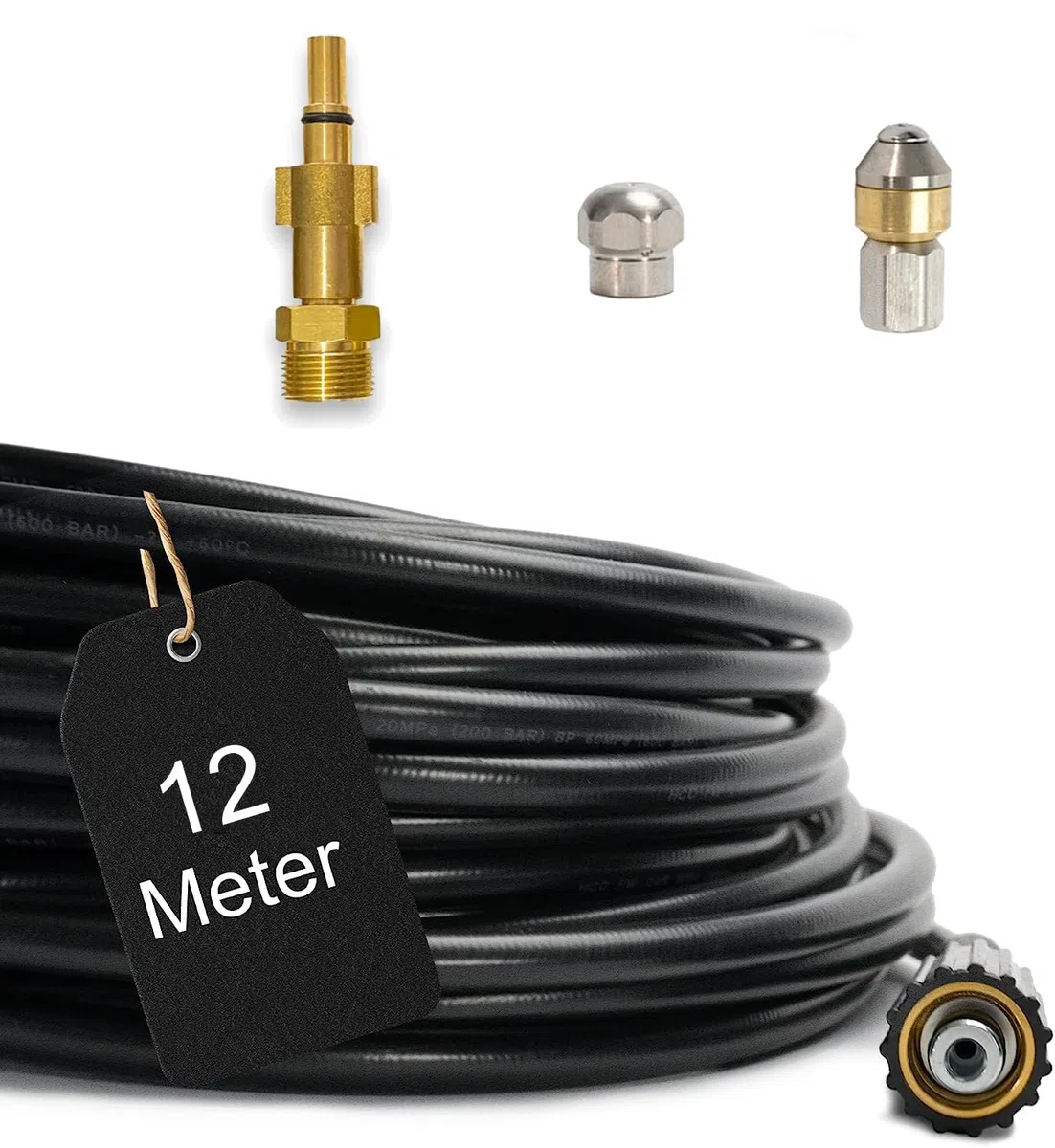 Manguera de alta presión de 3 a 100 metros, para limpiadores de alta presión, adecuada para Black & Decker, para drenaje de obstrucciones y limpieza de desagües, manguera de limpieza de tuberías (12