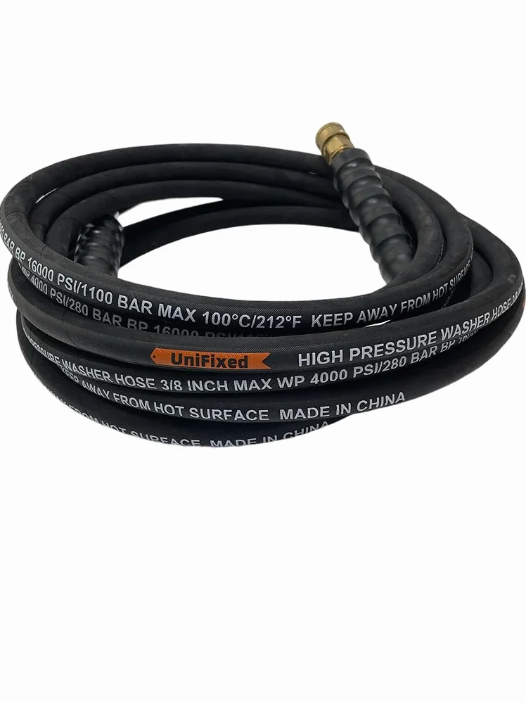 Manguera flexible de 3/8 pulgadas con revestimiento de goma, 25 pies, con conexión rápida giratoria, resistente a dobleces, 4000 PSI, grado industrial, acero reforzado, sin marcas