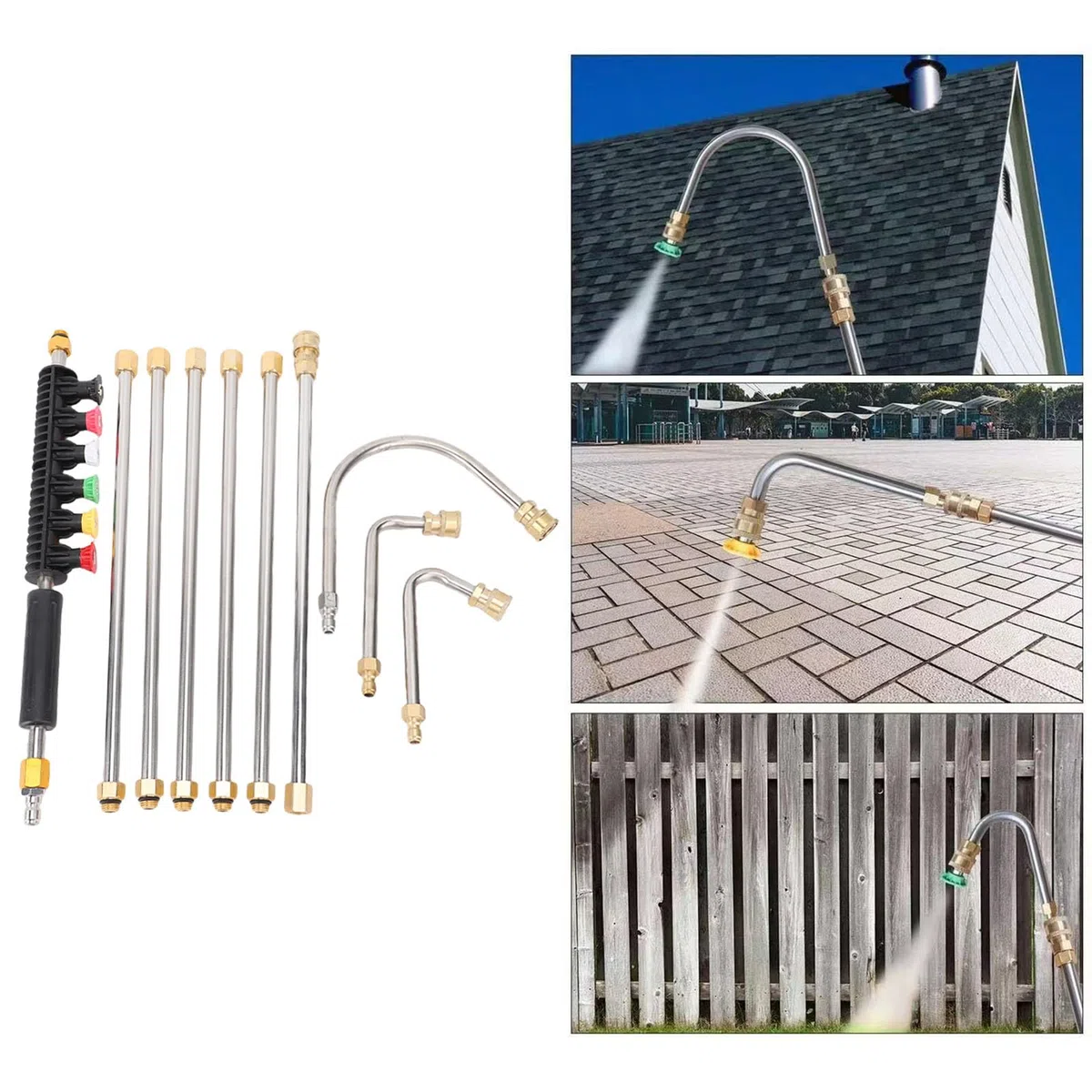 Marhynchus Kit de Varilla de Extensión para Lavadora a Presión, 6 Puntas de Boquilla con 3 Varillas Curvas, Forma de U de 30 a 90 Grados para Limpieza de Esquinas de Suelo, Canalones,