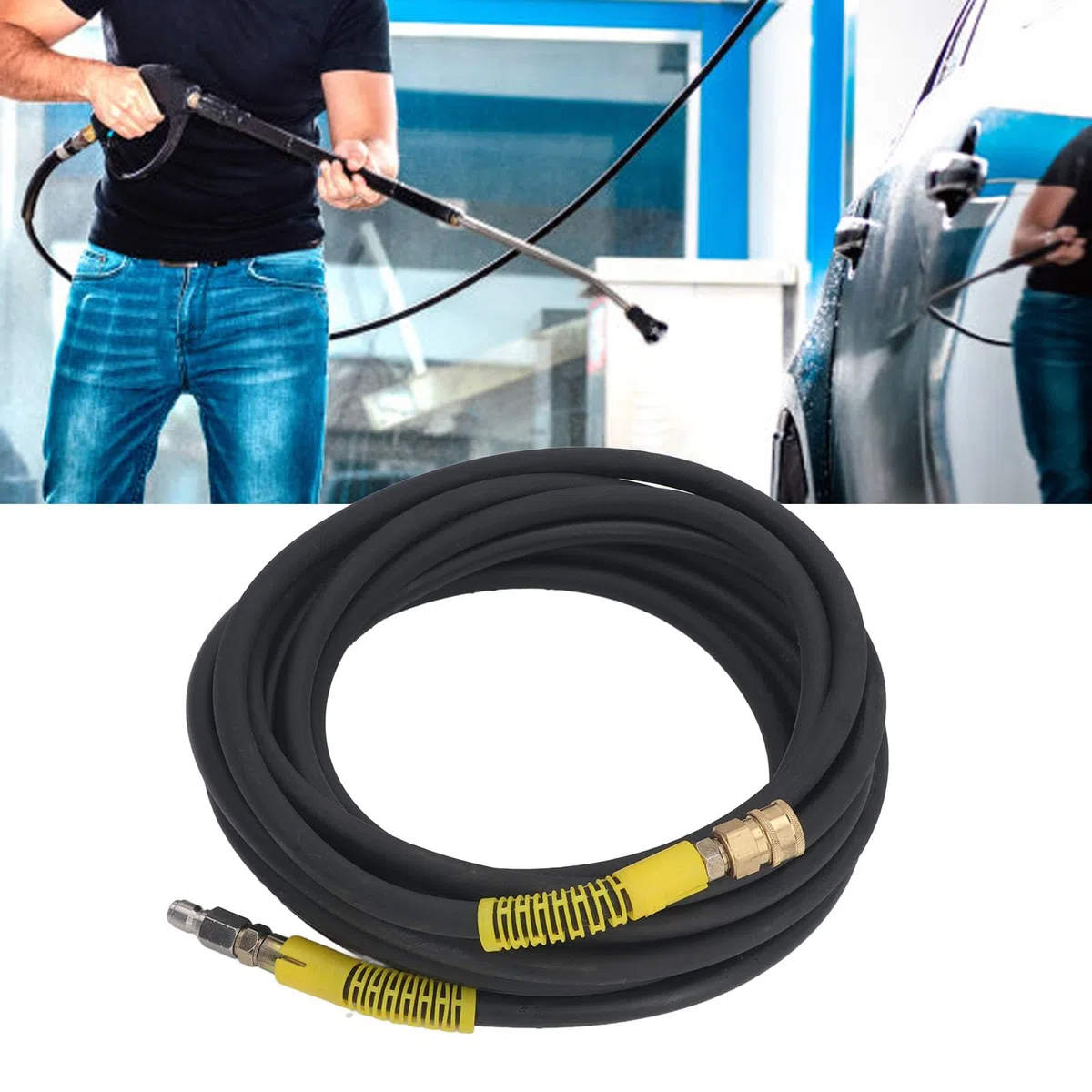 Manguera de lavadora de alta presión de 9 m, manguera para limpiadora a presión de 30 MPa con conexión rápida de 3/8 pulgadas, manguera de repuesto flexible y resistente al