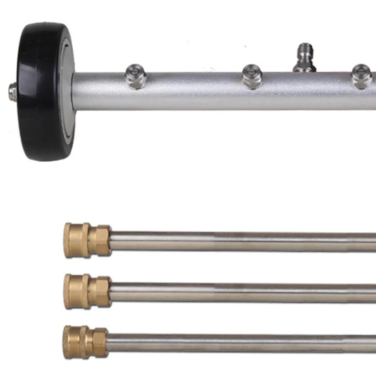 Limpiador de Chasis para Hidrolavadora de Alta Presión, Cepillo de Limpieza para Debajo del Automóvil, Accesorio Resistente, Aluminio, Acero Inoxidabl, con 3 Varillas