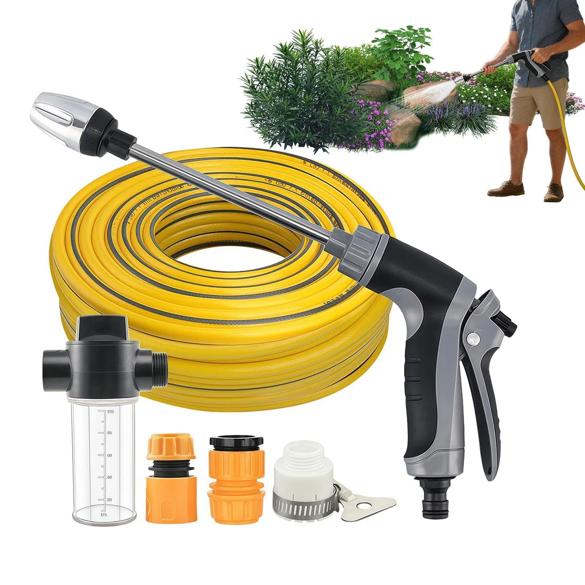 Limpiador de alta presión portátil | con spray de agua antideslizante y boquillas - Limpiador a presión para el tratamiento de coches | Para la limpieza de jardín, terraza, patio, entrada, balcón