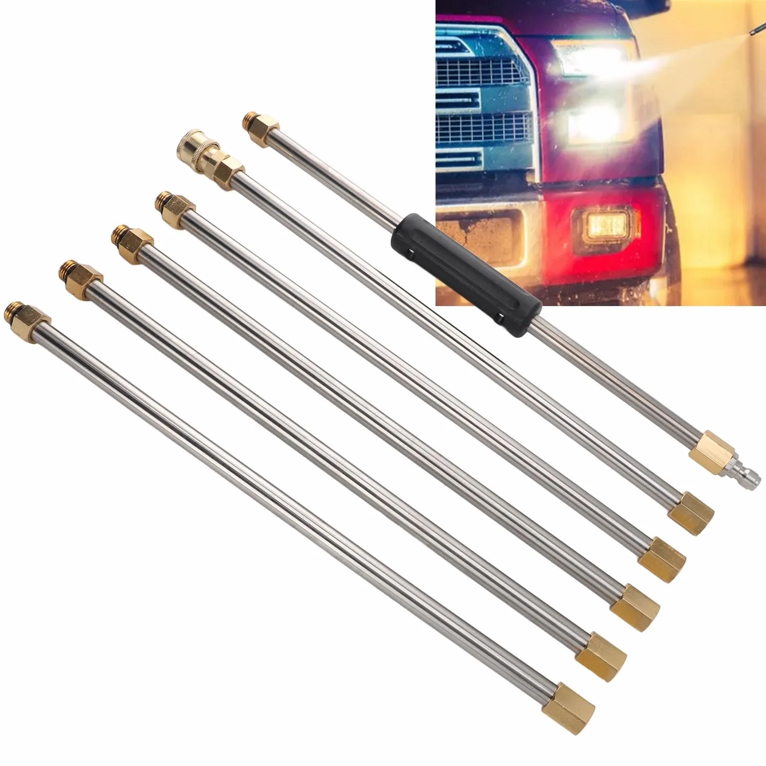 Ventita de Extensión de Lavadora a Presión, Lanza de Lavado de Acero Inoxidable y Acero Inoxidable de 90 Pulgadas para la Limpieza del Techo y el Automóvil, Accesorios de