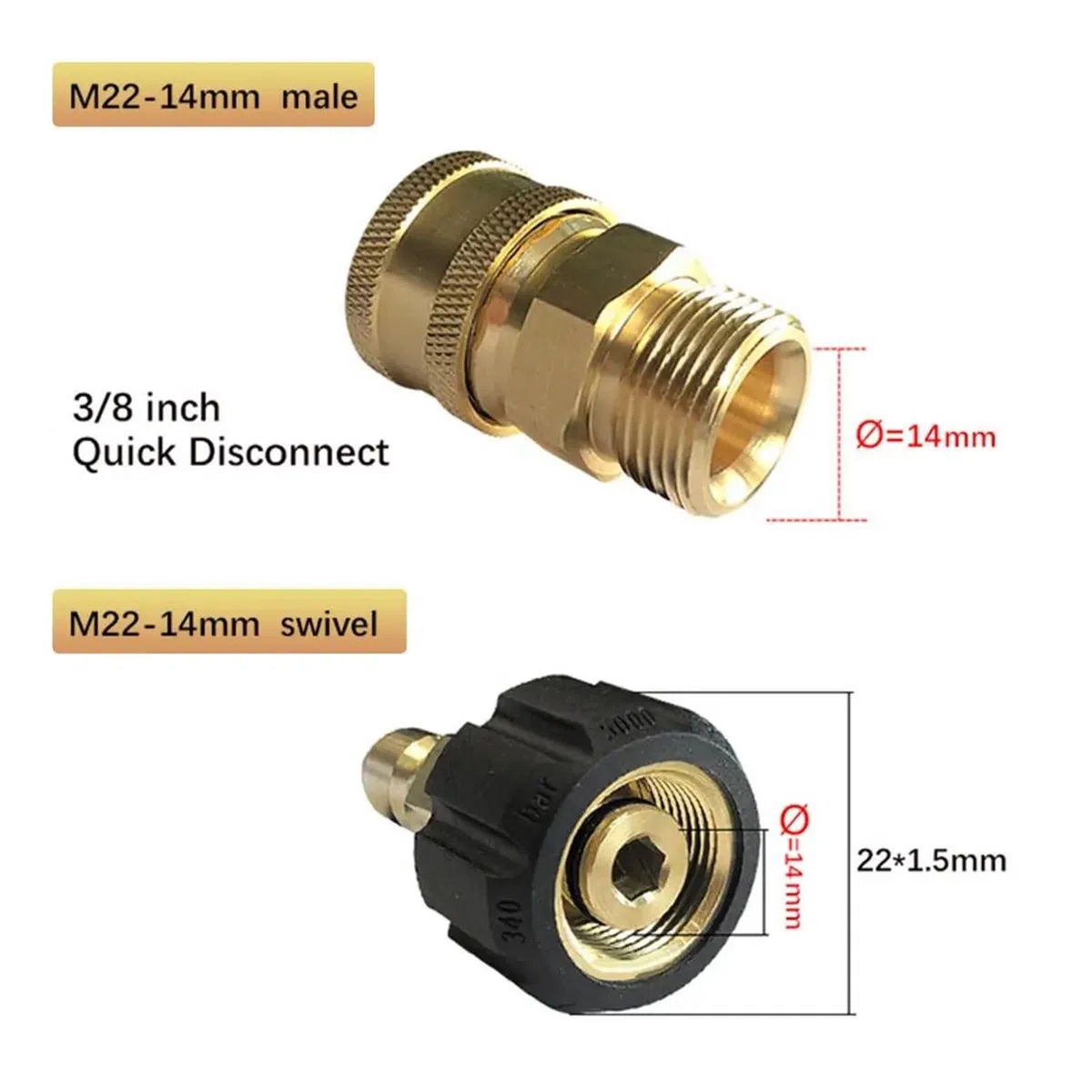Juego de adaptadores for arandela a presión M22 a Kit de conexión rápida de 1/4 pulgadas, cabezal de conector de conexión roscado for lavadora de espuma
