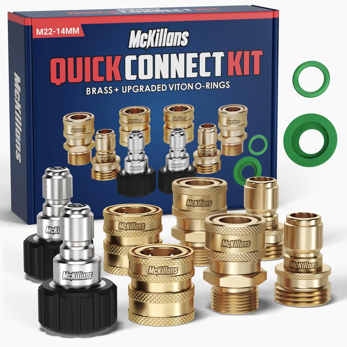 McKillans Kit de conexión rápida de lavadora a presión, M22-14 mm a 3/8 pulgadas macho hembra kit de desconexión rápida para lavadora eléctrica (latón)