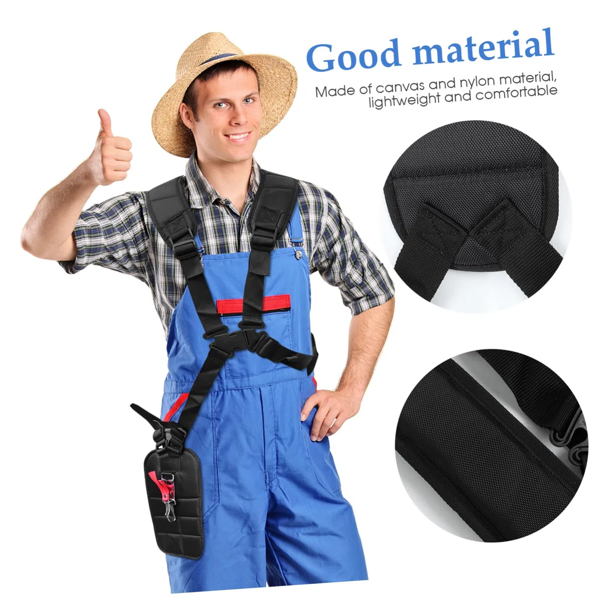 Correa para Desbrozadora de Hombro Doble Negra de Nylon Ajustable | Gancho de Transporte y Pinzas Incluidos, Banda de Cintura Regulable, para Brush Cutter y Grass Trimmer