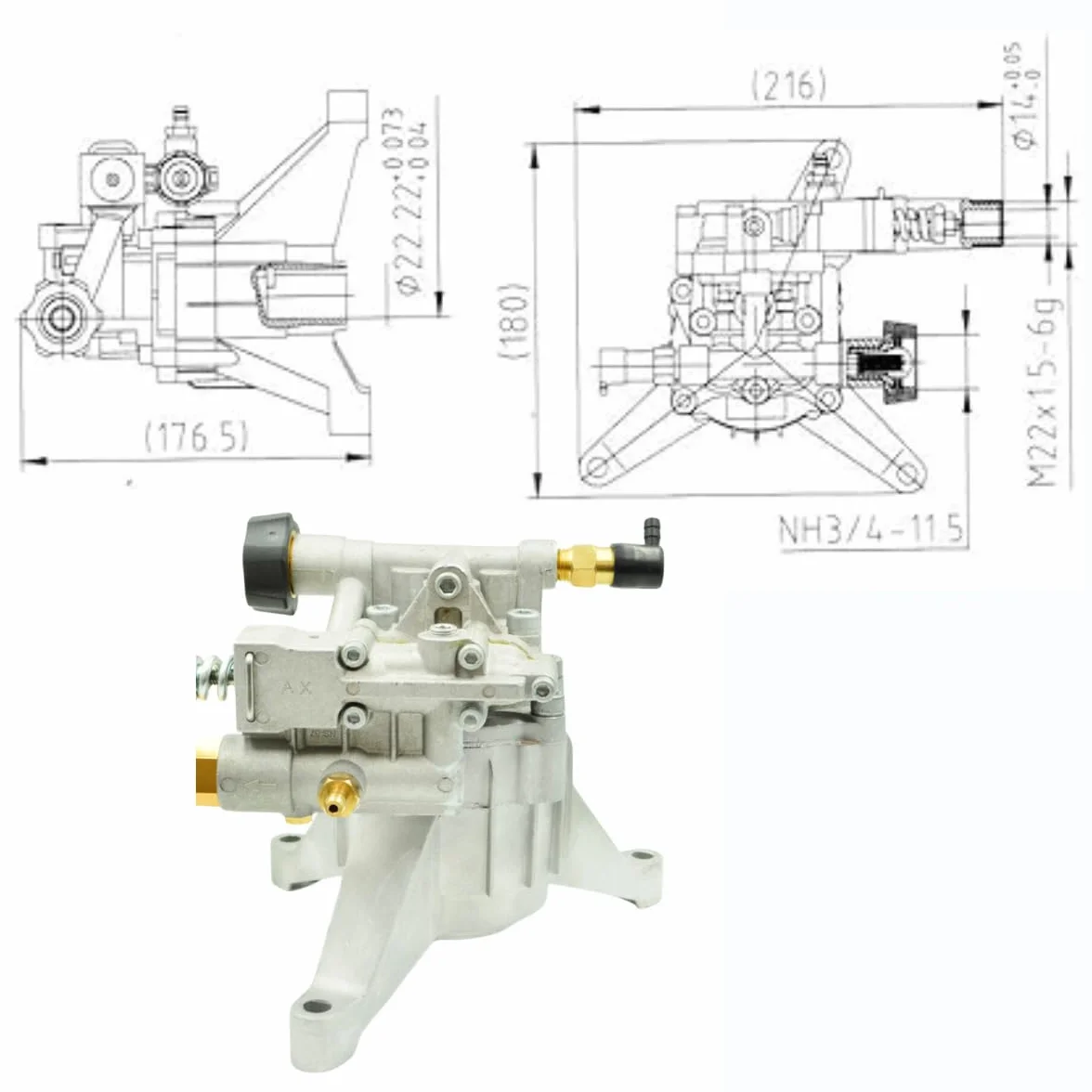 ✦ Bomba de repuesto vertical 3100 PSI 210 bar y bomba de repuesto para lavadora a presión de 6.5 HP ✦ Cabezal de aluminio, modelo PA000-PWVR28/2.5H