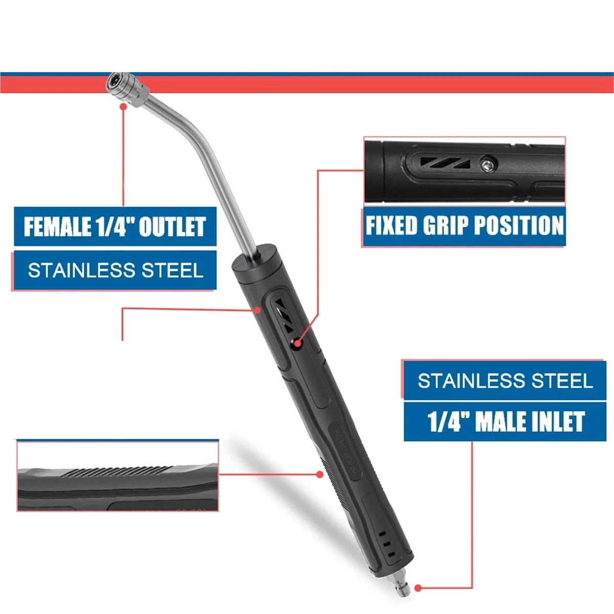 Varilla de extensión para lavadora de alta presión Varilla de extensión acero inoxidable, varilla recta, 1/4 pulgada, 30 grados, agarre ergonómico for lavadora(Straight rod-Blue)