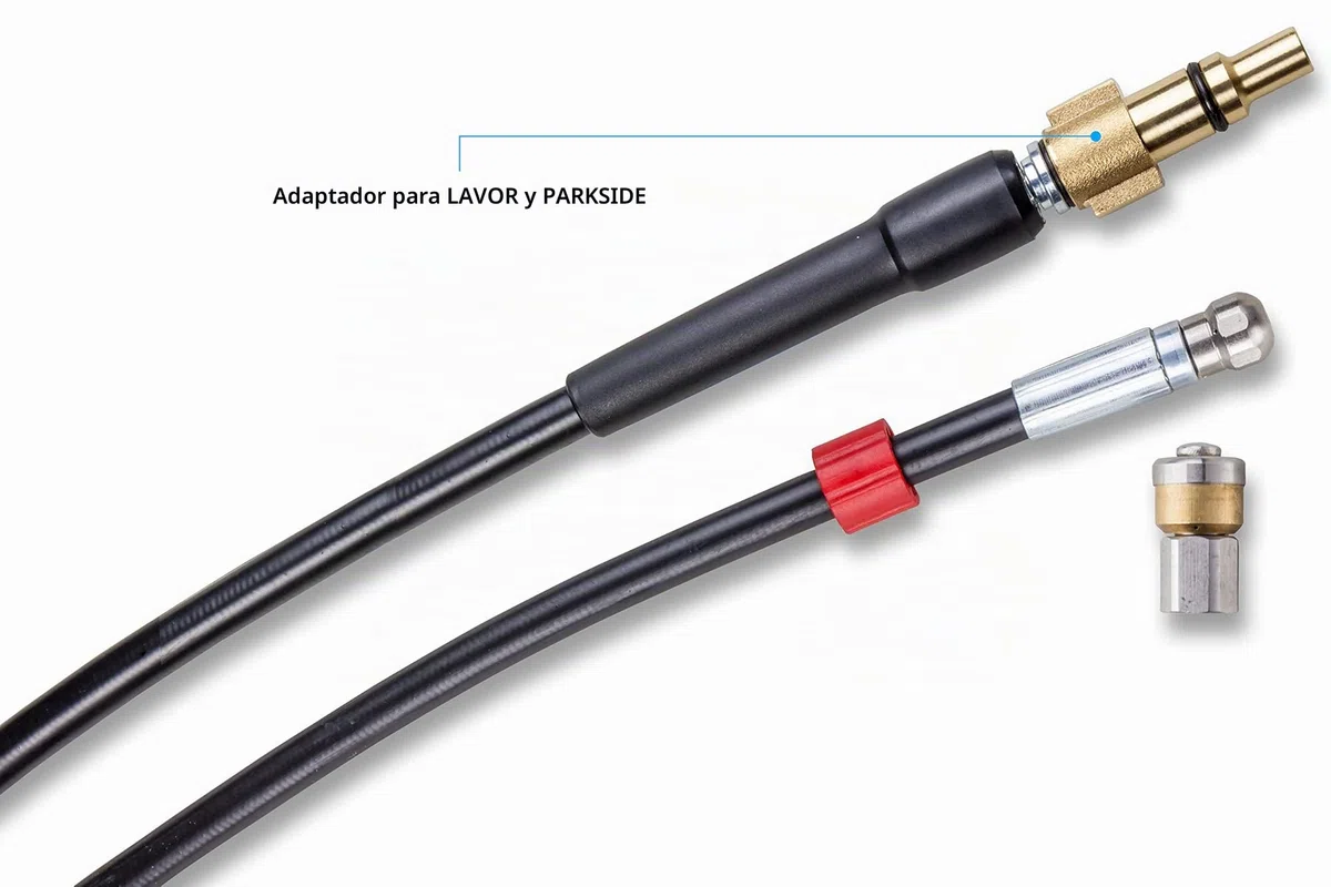 Desatascador de Tuberias para Hidrolimpiadora 30m, 200 Bares - Manguera de Limpieza Compatible con Karcher, Parkside, Lavor, Bosch Professional - Boquilla Fija, Boquilla Giratoria Knofer